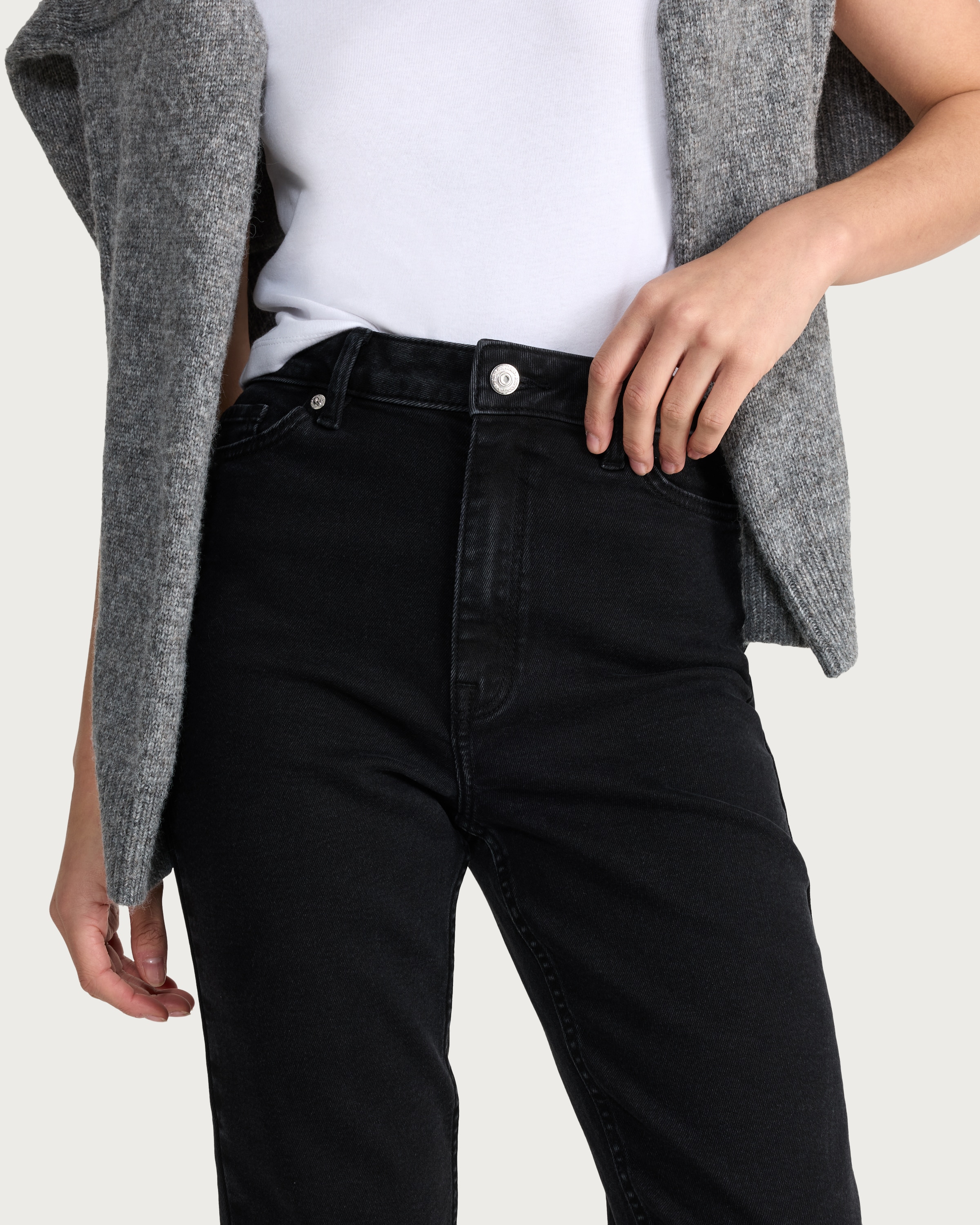 F&F High Rise Slim Ankle Grazer Jeans in Black thumbnail 2