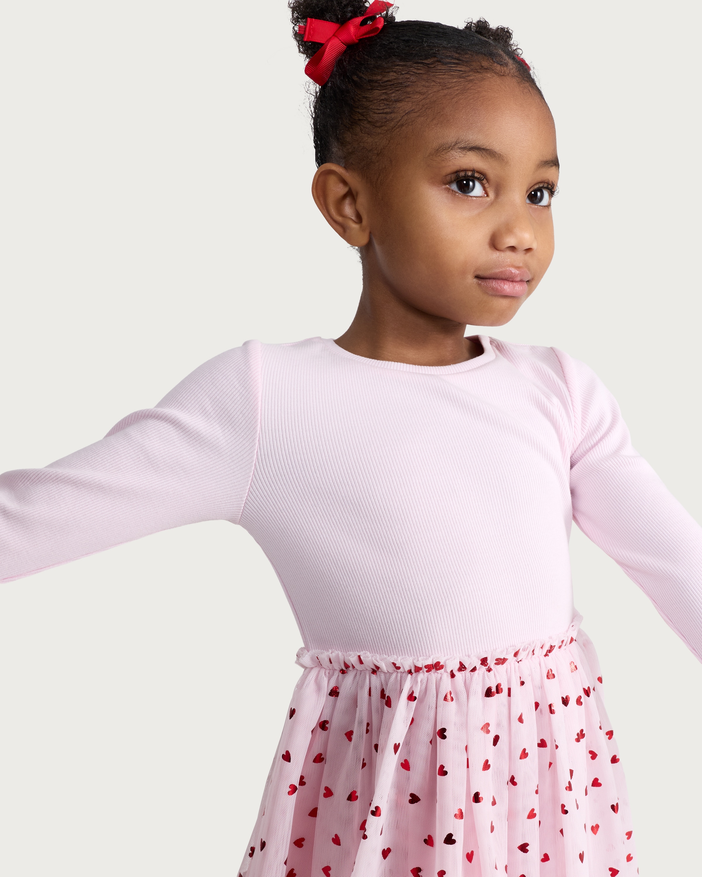 F&F Girls Heart Print Long Sleeved Dress in Pink thumbnail 2