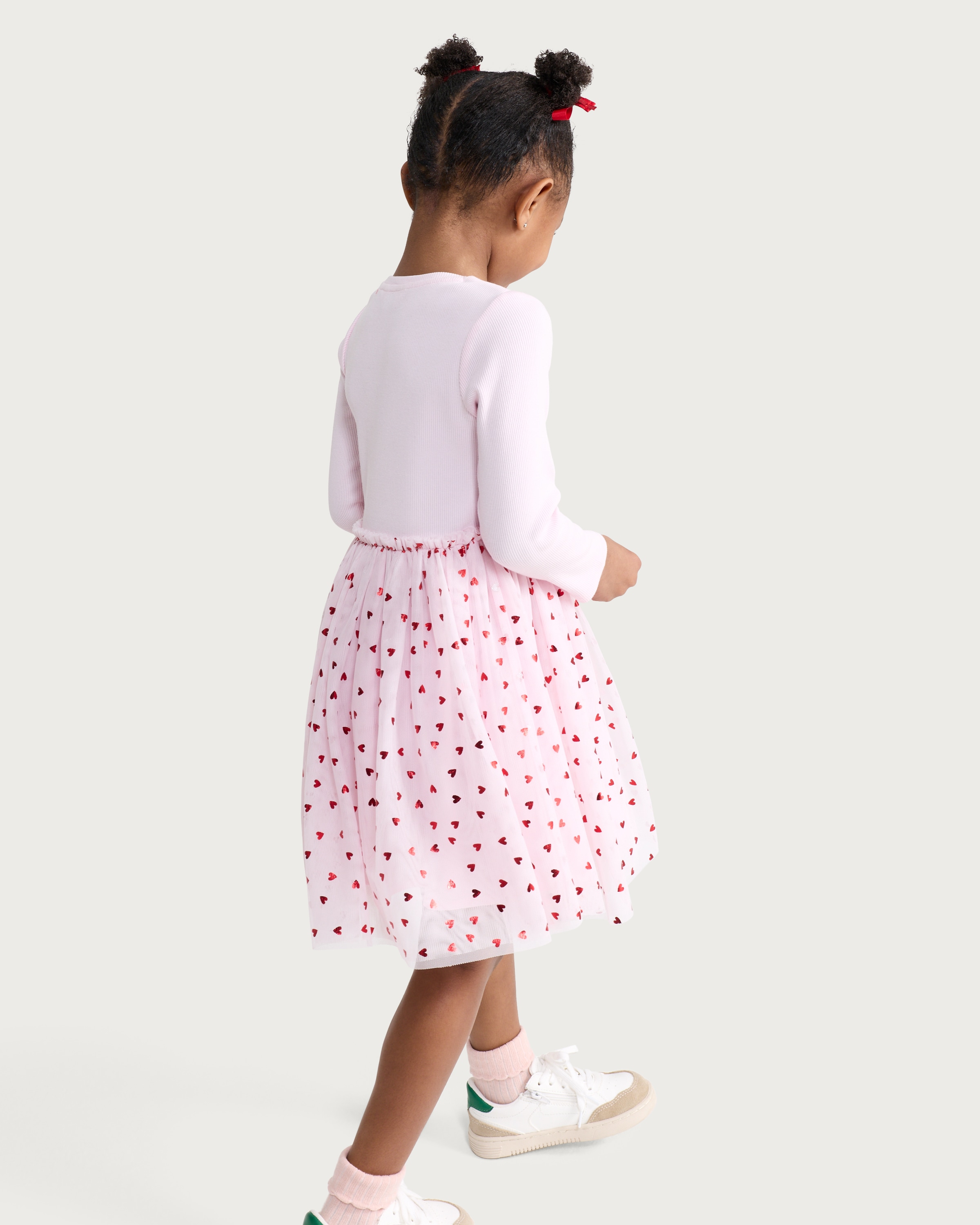 F&F Girls Heart Print Long Sleeved Dress in Pink thumbnail 3