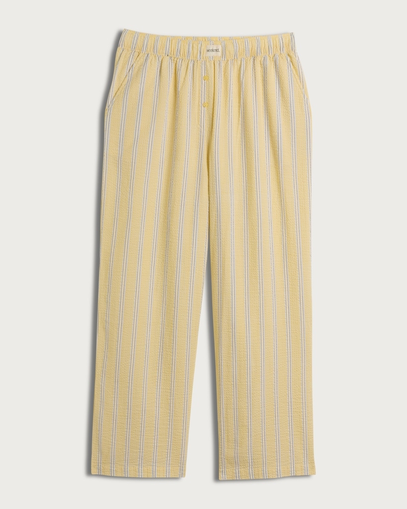 F&F Pure Cotton Textured Striped Wide Leg Pyjama Bottoms in Multi Yellow