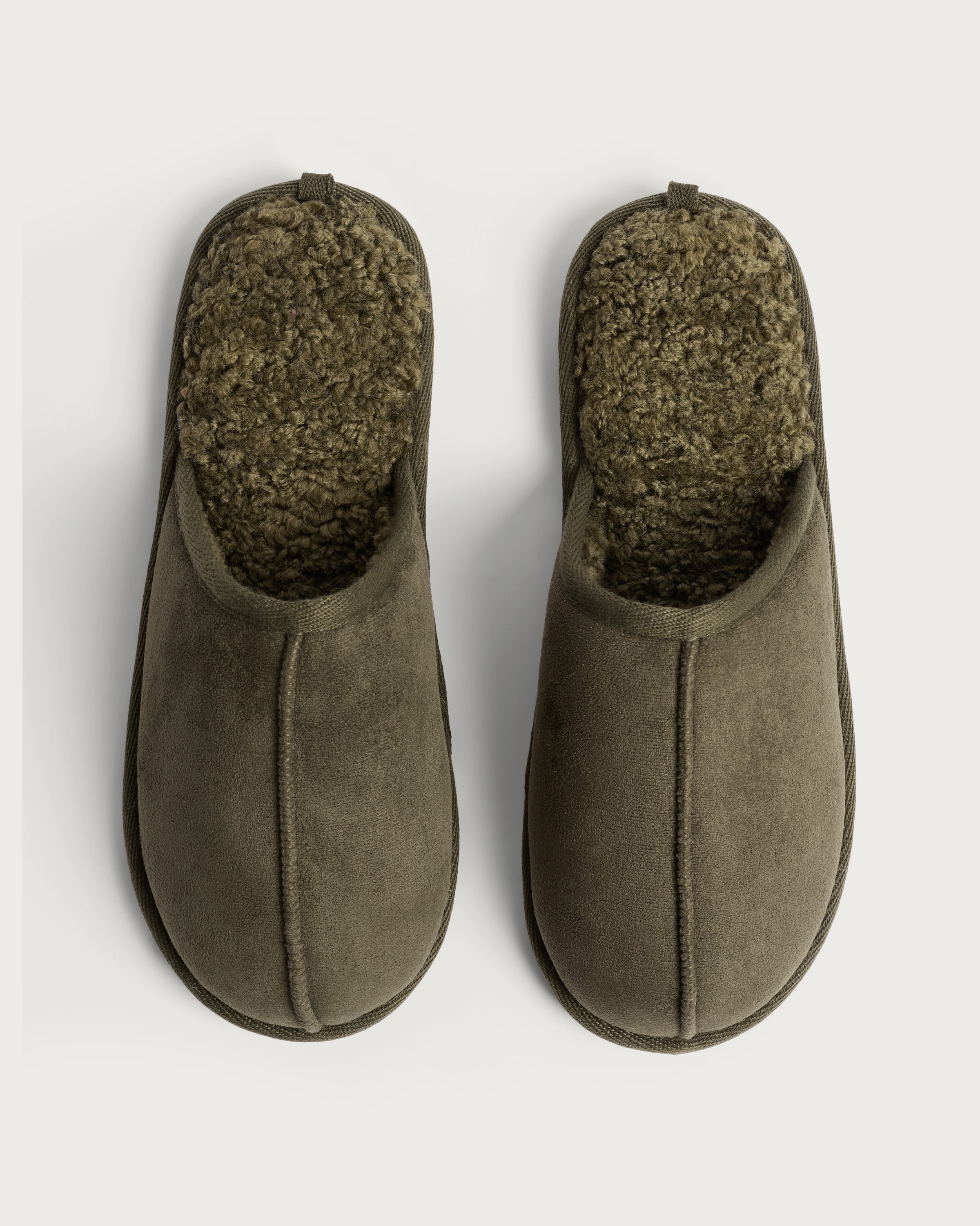 F&F Faux Suede Borg Lined Mule Slippers in Khaki thumbnail 2