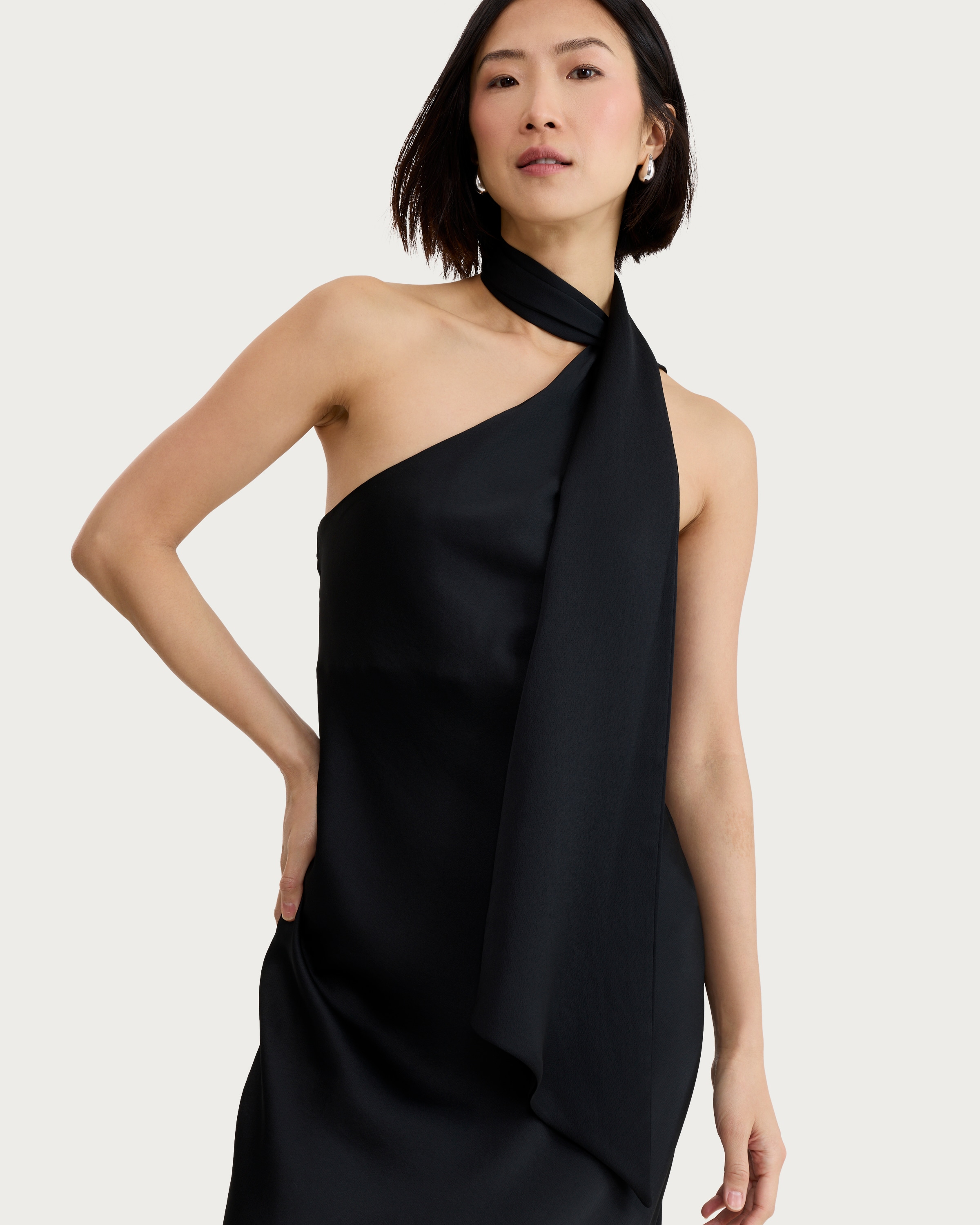 F&F Satin Scarf Neck Midi Dress in Black