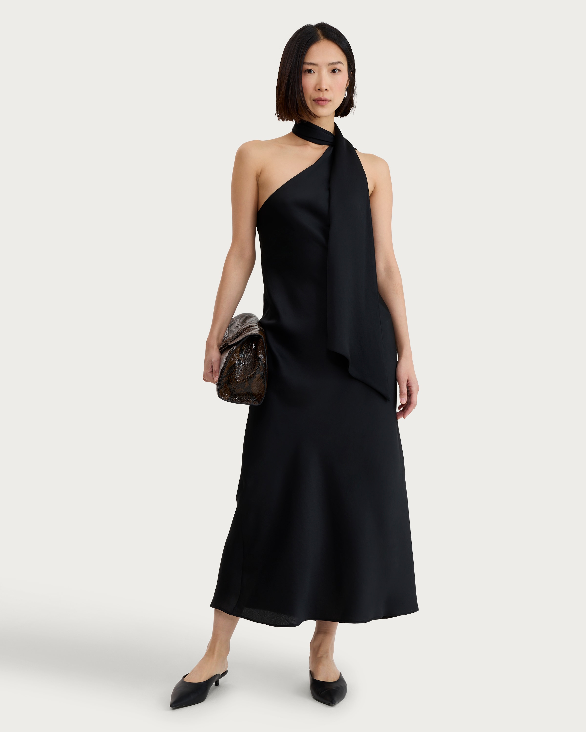F&F Satin Scarf Neck Midi Dress in Black thumbnail 2
