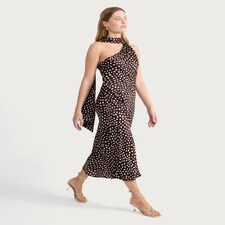 F&F Polka Dot One-Shoulder Dress in Chocolate thumbnail 2