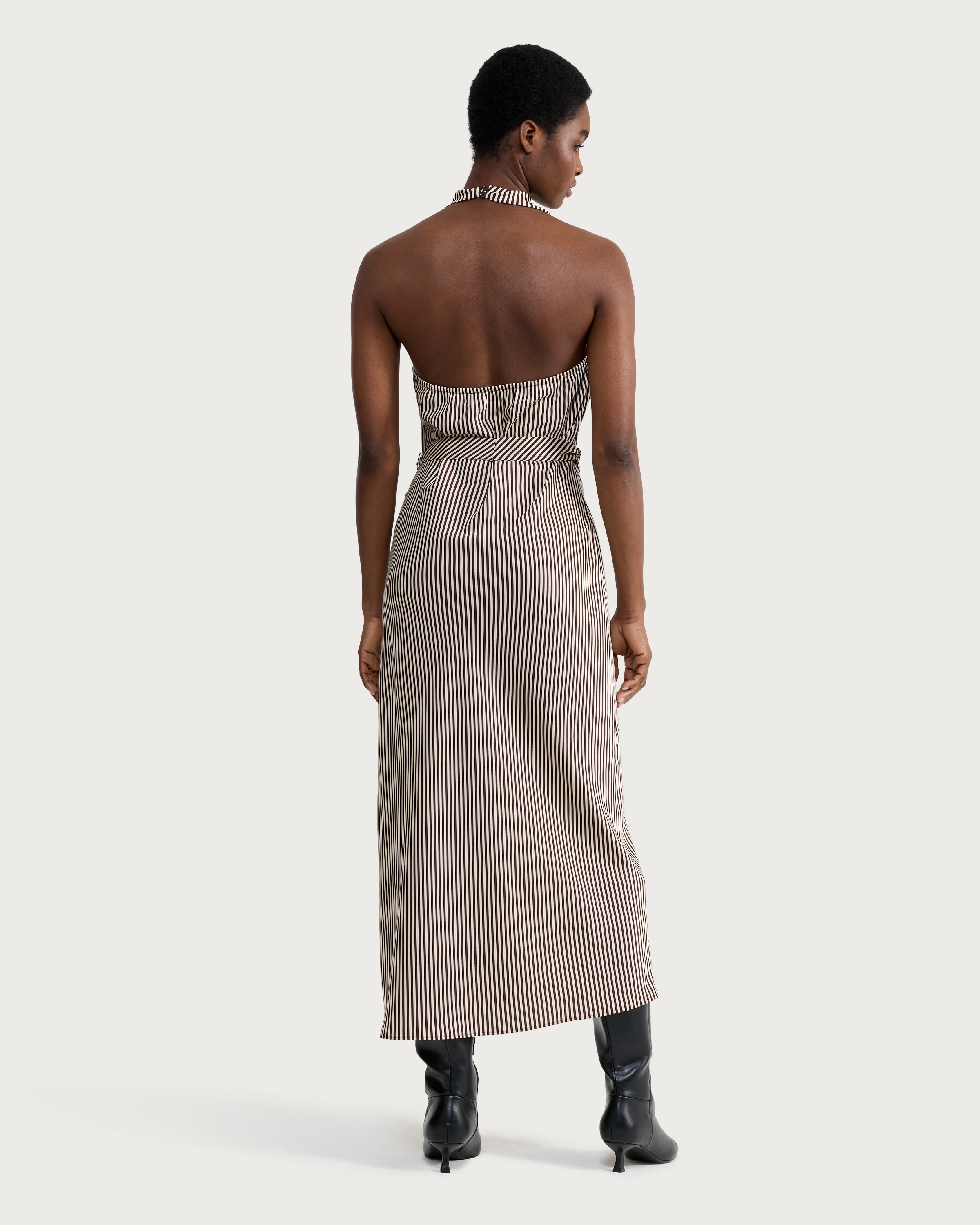 F&F Stripe Print Halterneck Midi Dress in Cream thumbnail 3