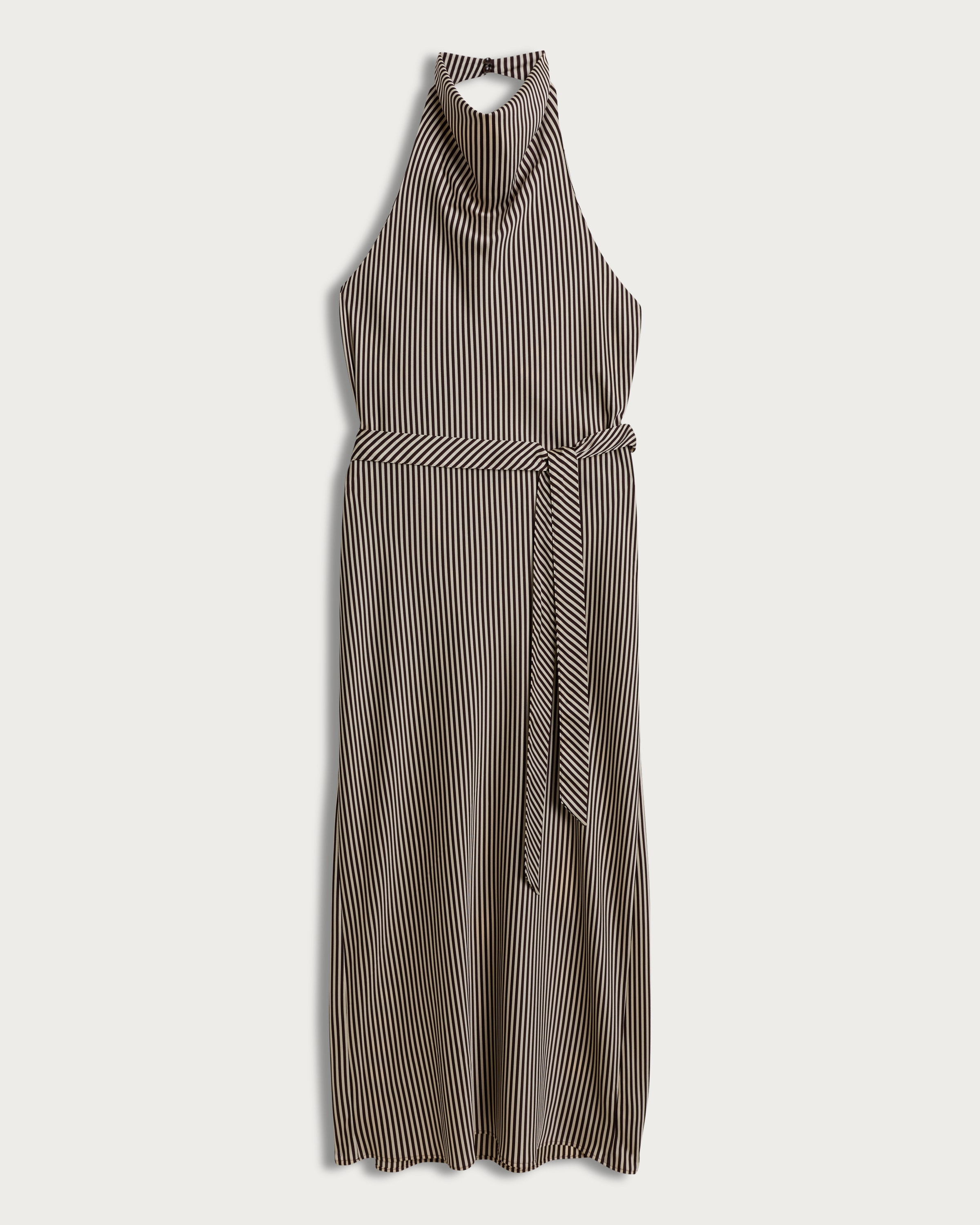 F&F Stripe Print Halterneck Midi Dress in Cream thumbnail 4