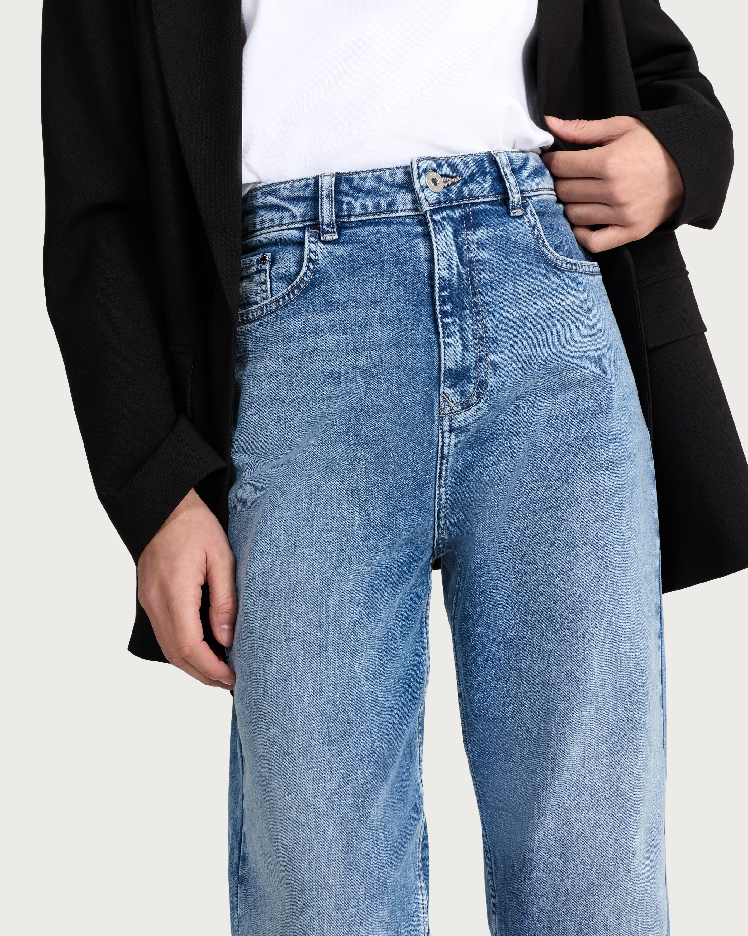F&F High Rise Slim Fit Mom Jeans in Blue