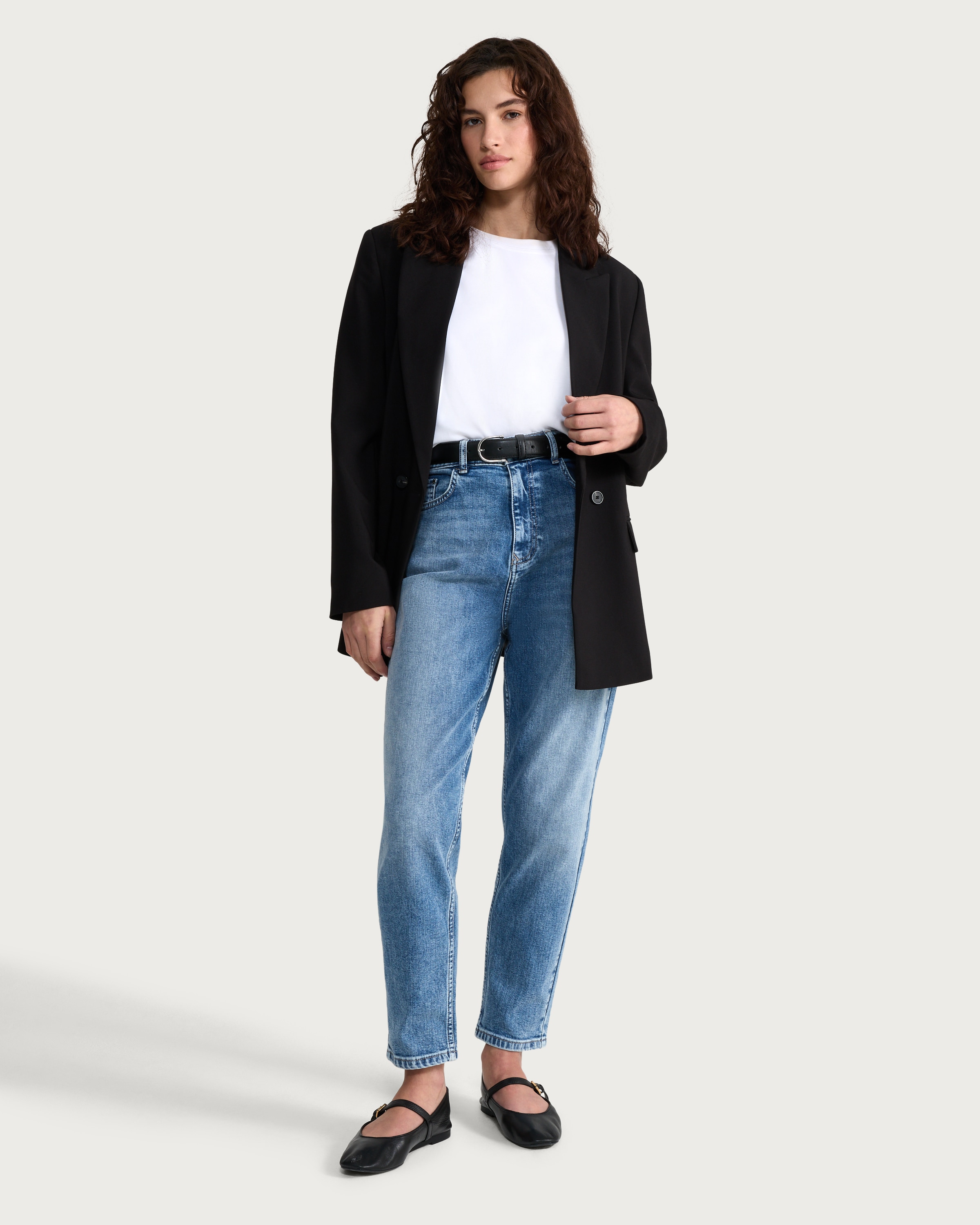F&F High Rise Slim Fit Mom Jeans in Blue thumbnail 2