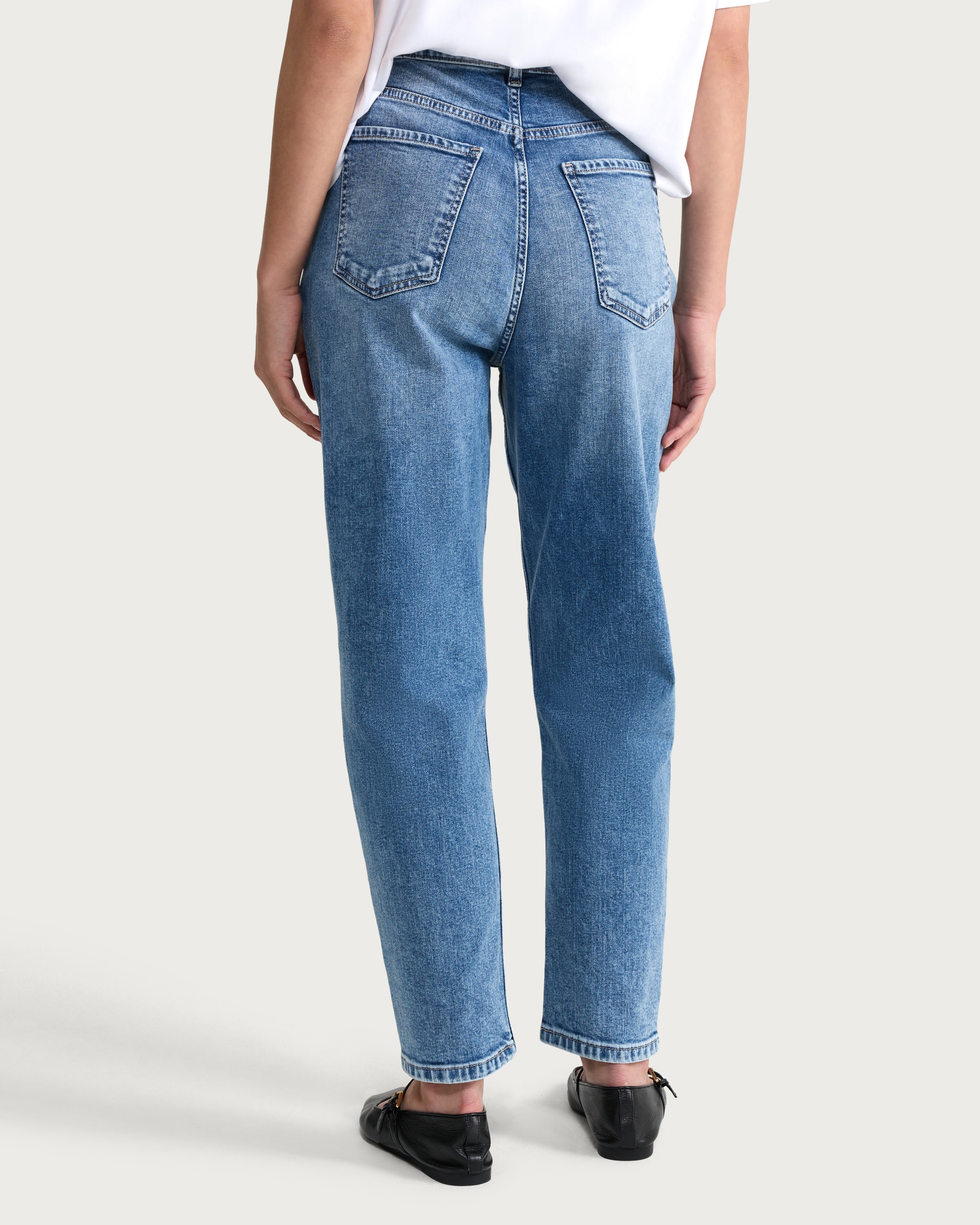 F&F High Rise Slim Fit Mom Jeans in Blue thumbnail 3
