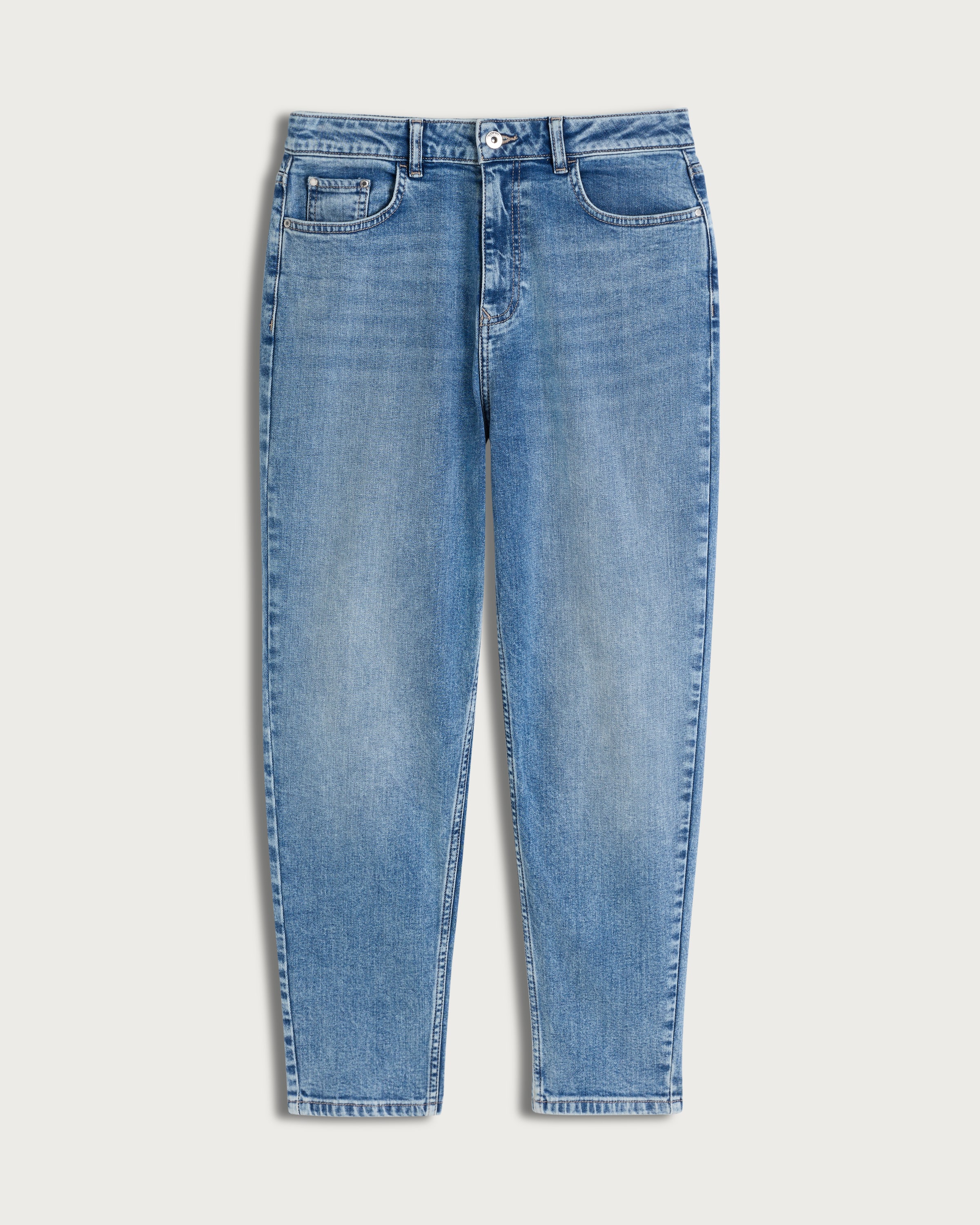F&F High Rise Slim Fit Mom Jeans in Blue thumbnail 4