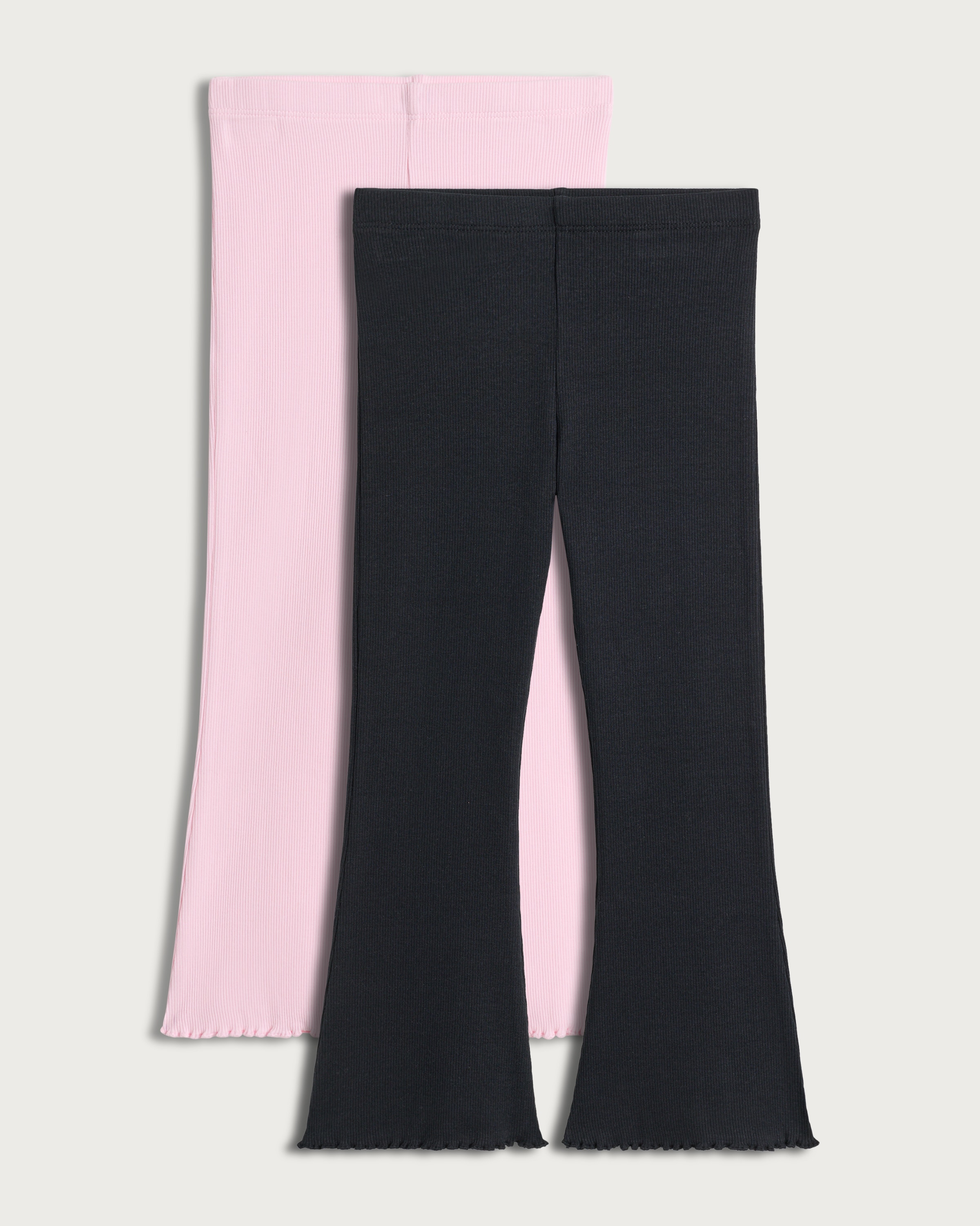 F&F Girls 2-Pack Cotton Rich Ribbed Flared Leggings in Multi Pink