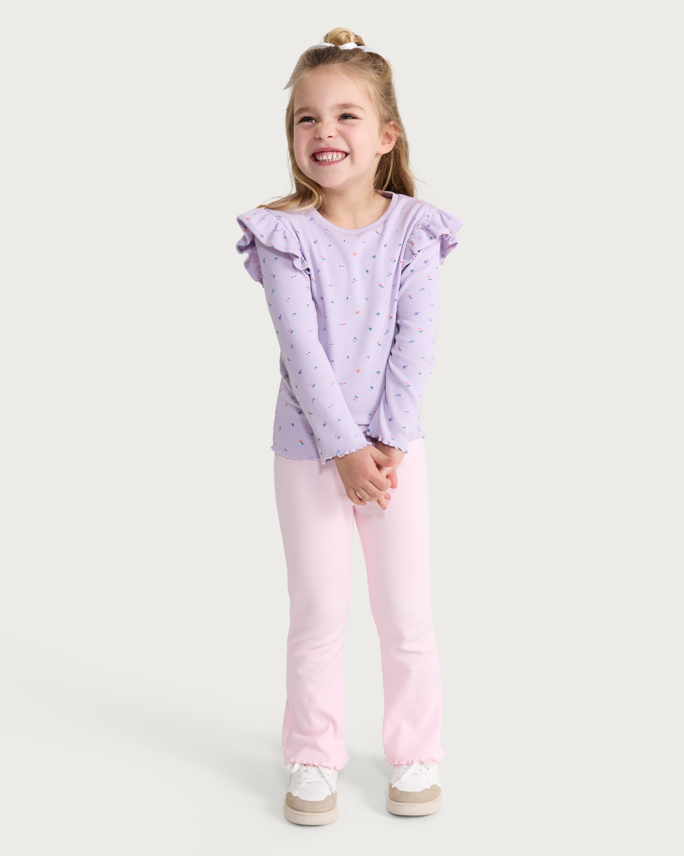 F&F Girls 2-Pack Cotton Rich Ribbed Flared Leggings in Multi Pink thumbnail 4
