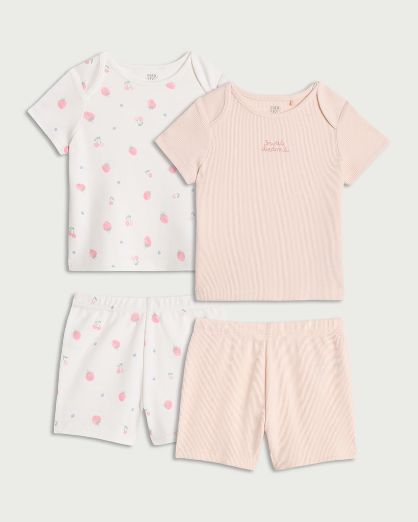 F&F Baby 2-Pack Cotton Rich Sweet Dreams Pyjama Sets in Pink