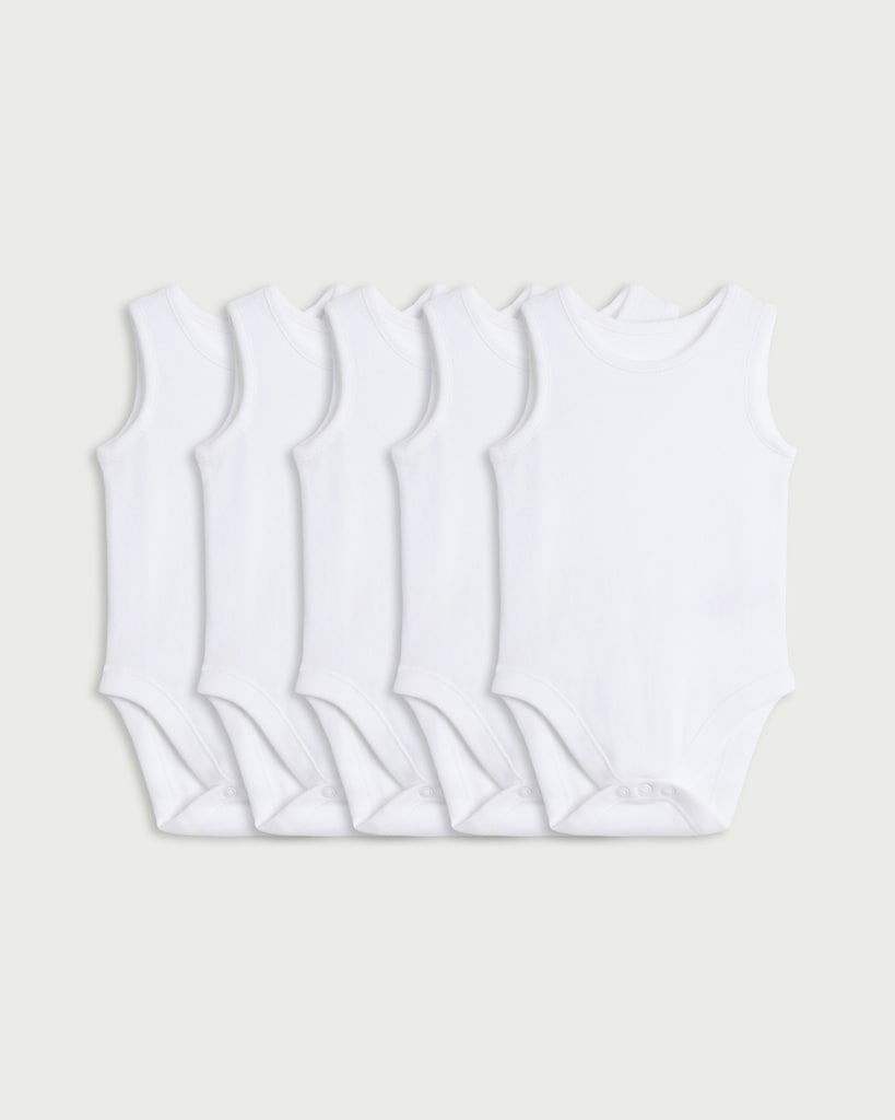 F&F Baby 5-Pack Pure Cotton Sleeveless Bodysuits in White