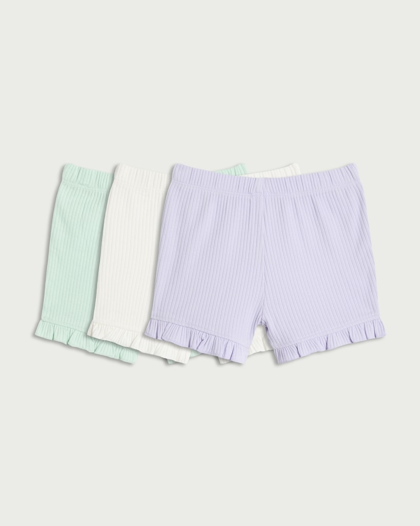 F&F Baby 3-Pack Cotton Rich Ribbed Frill Hem Shorts in Multi thumbnail 2