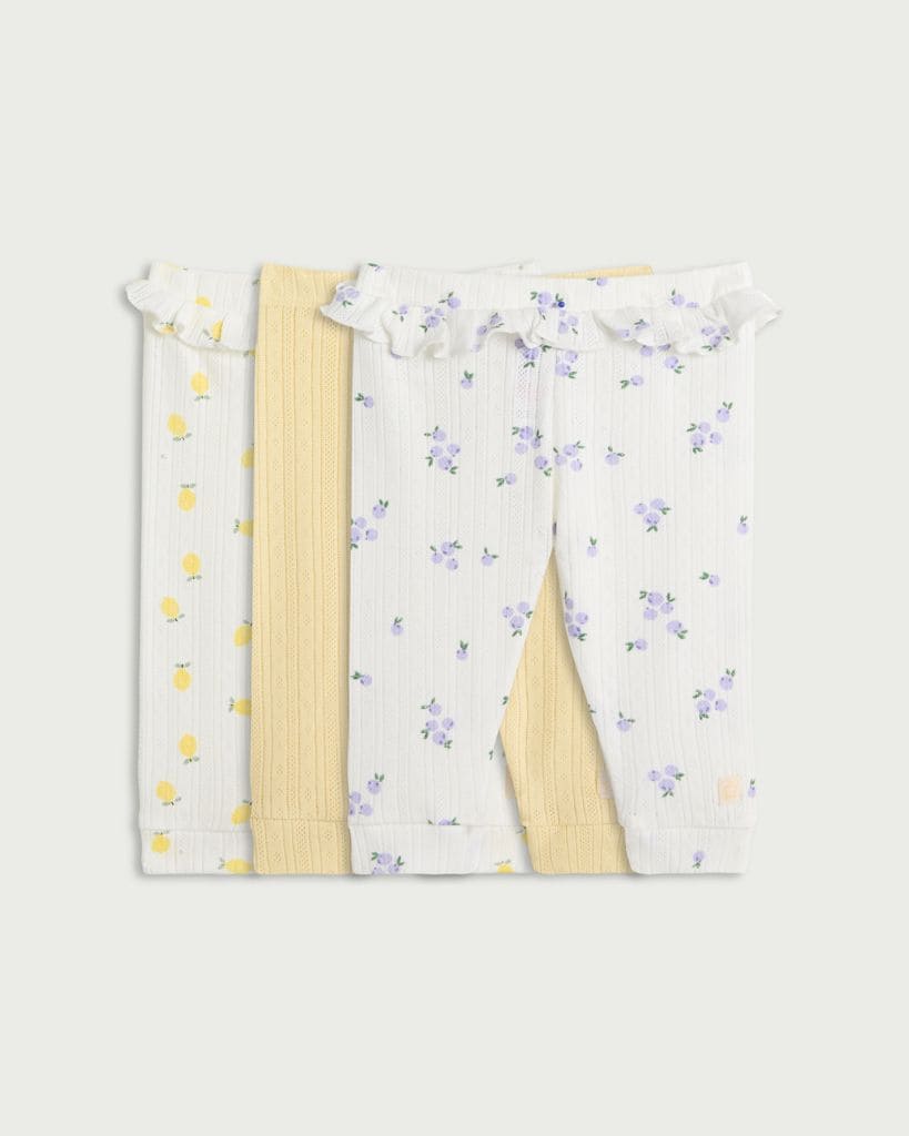F&F Baby 3-Pack Cotton Rich Pointelle Floral Print Leggings in White