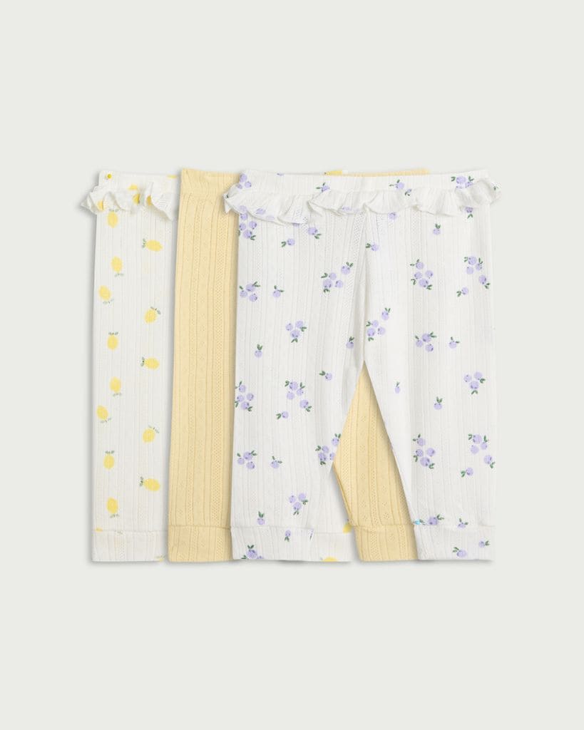 F&F Baby 3-Pack Cotton Rich Pointelle Floral Print Leggings in White thumbnail 2