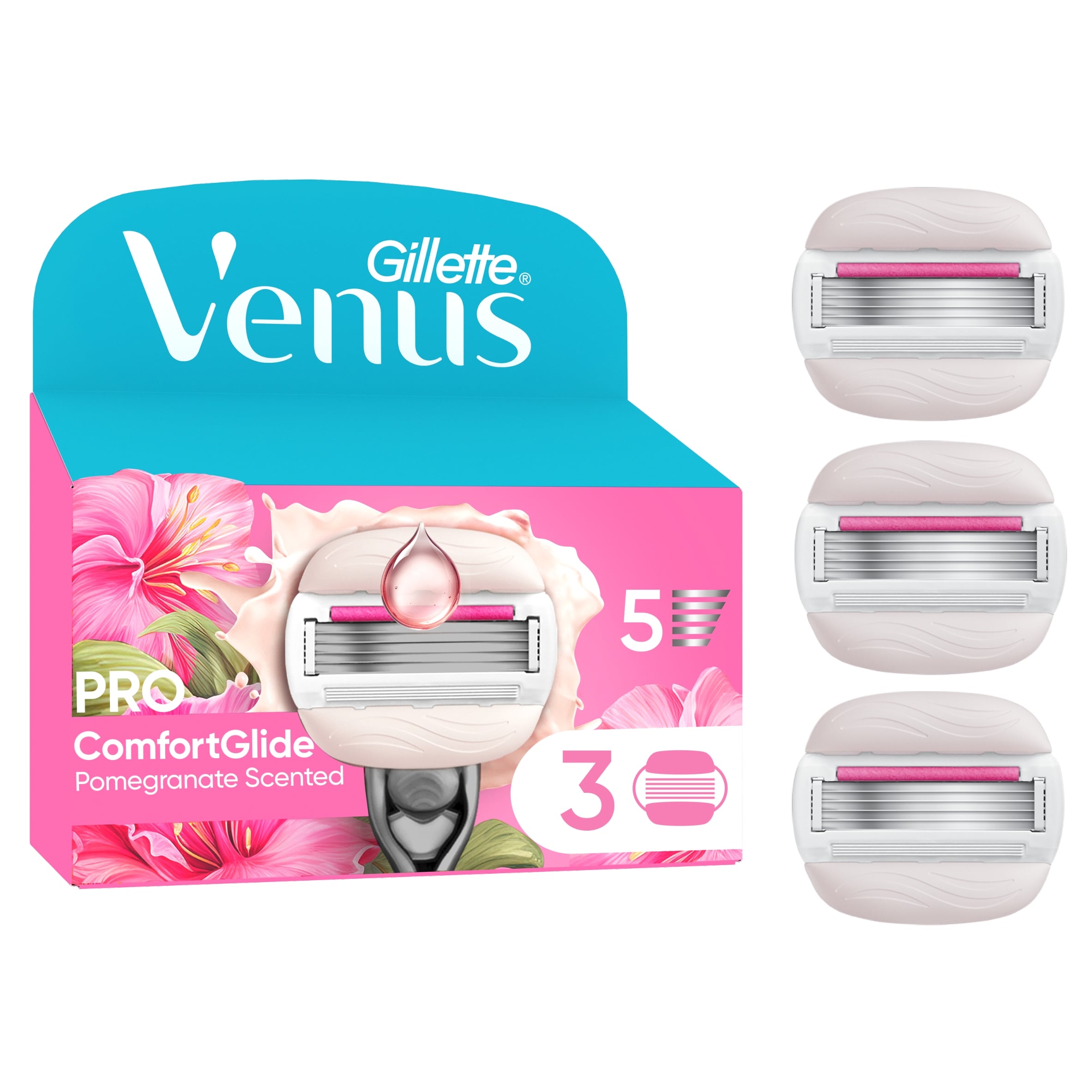 Gillette Venus Pro Comfort Glide Tropical Pomegranate scented Blades 3 Pack