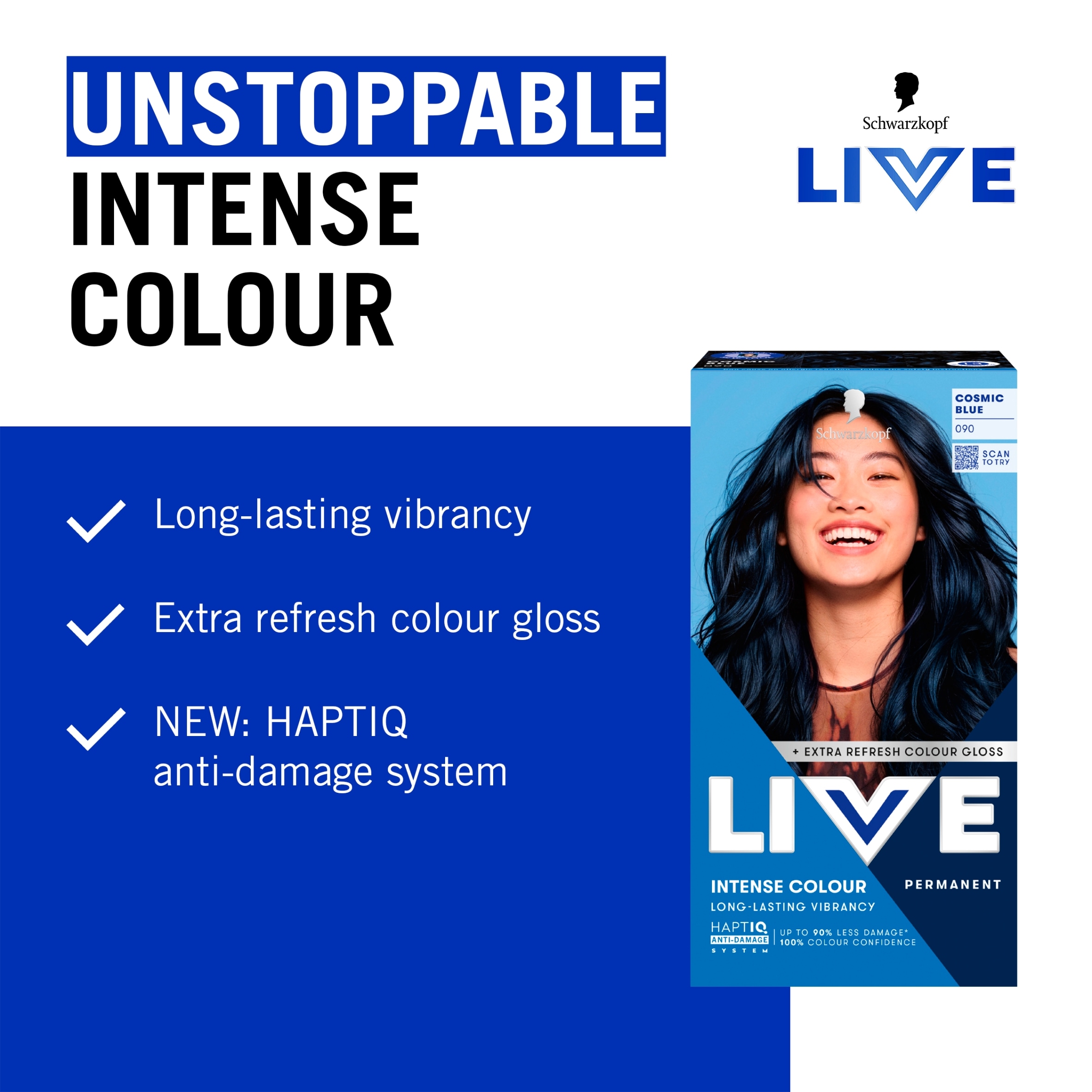 Schwarzkopf LIVE Intense Colour 090 Cosmic Blue Permanent Hair Dye thumbnail 2