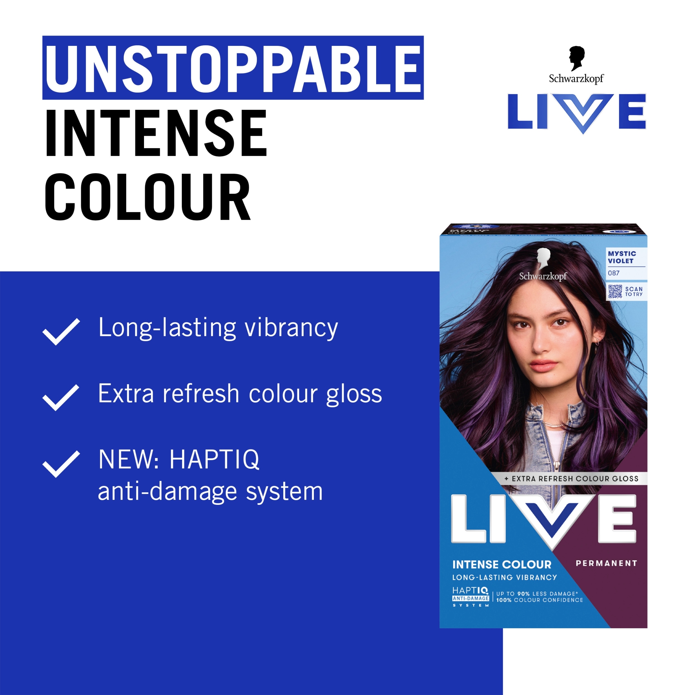 Schwarzkopf LIVE Intense Colour 087 Mystic Violet Permanent Hair Dye thumbnail 2