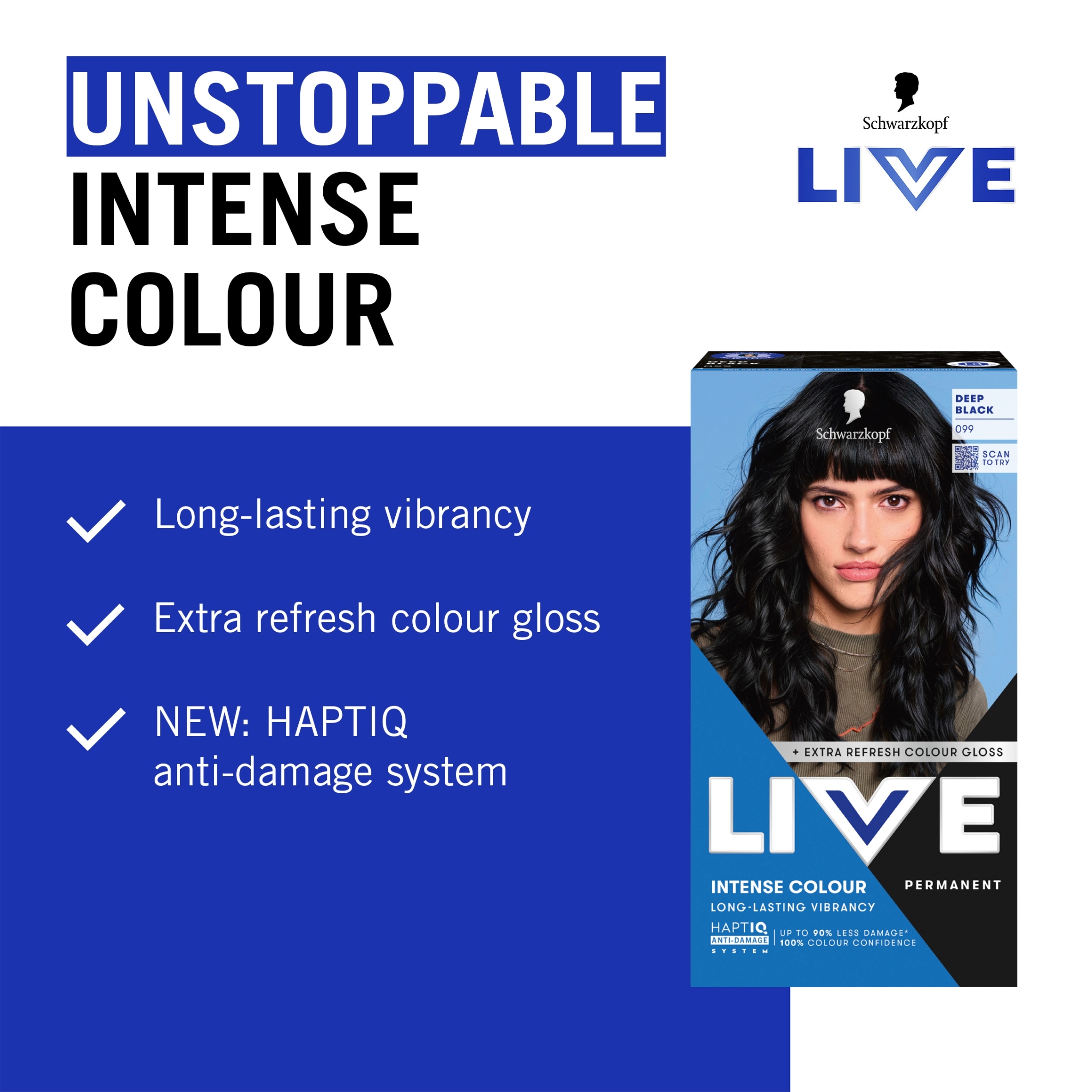 Schwarzkopf LIVE Intense Colour 099 Deep Black Permanent Hair Dye thumbnail 3