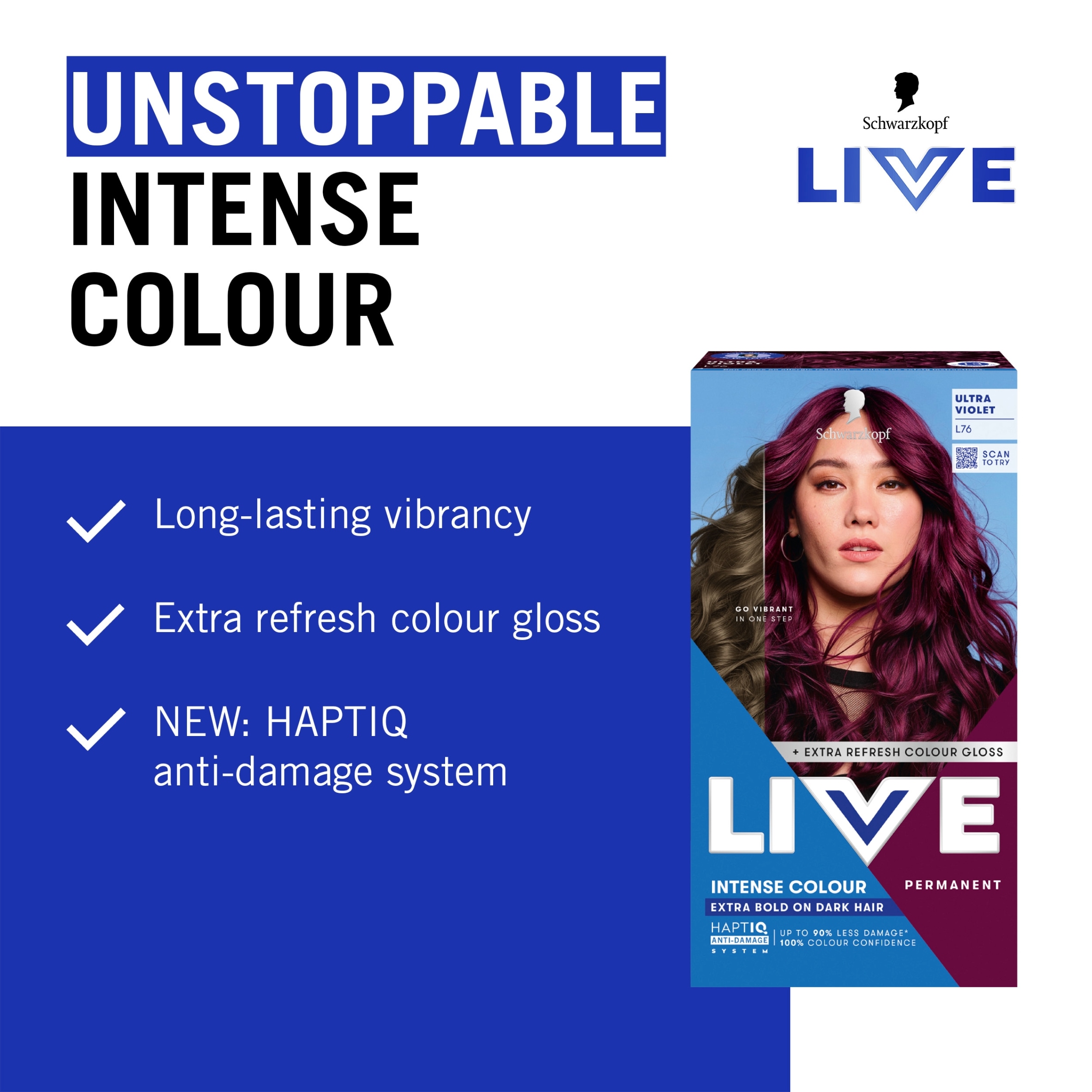 Schwarzkopf LIVE Intense Colour L76 Ultra Violet Permanent Hair Dye thumbnail 2
