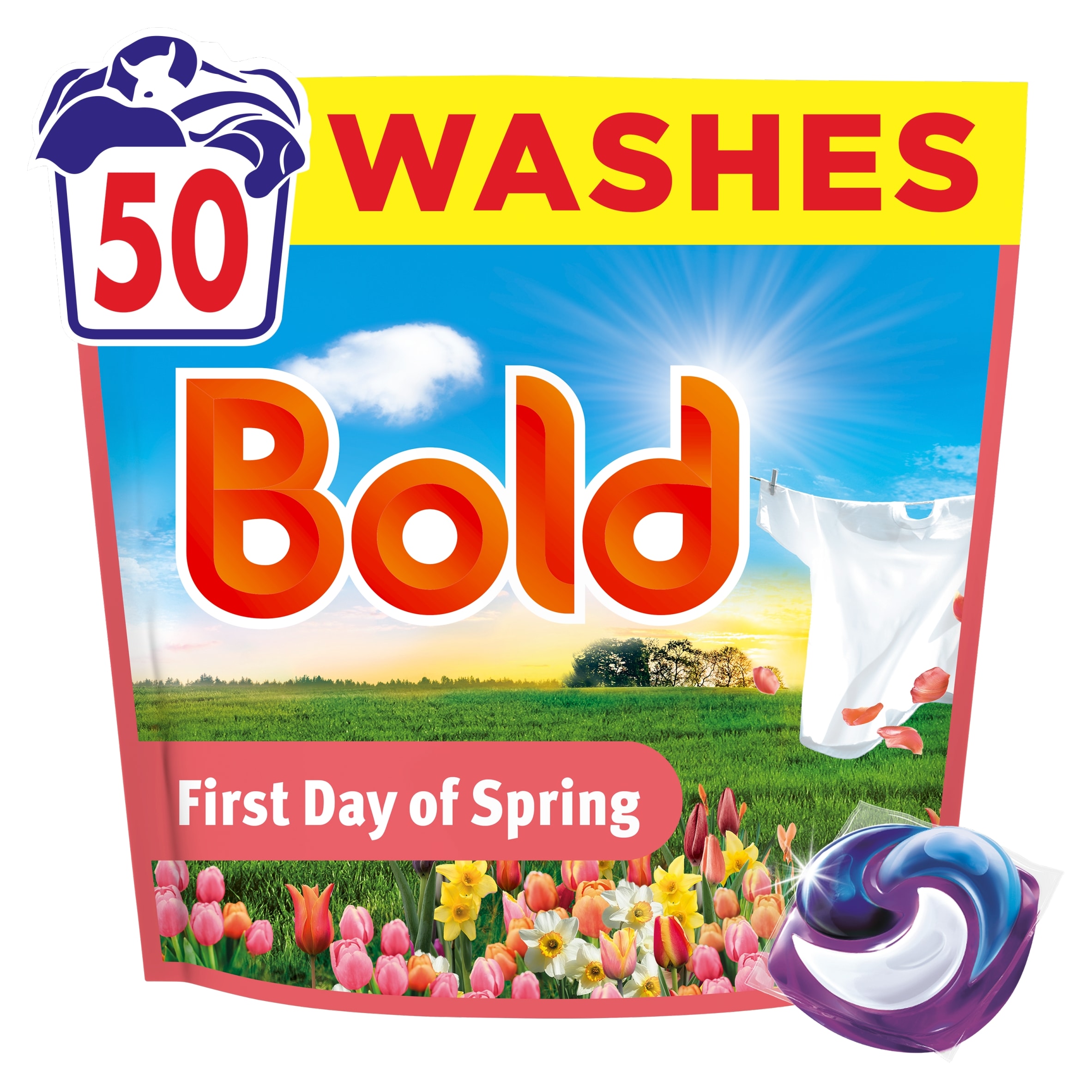 Bold Washing Pods First Day of Spring Built in Stain Remover & Lenor Softener 50 washes 985g