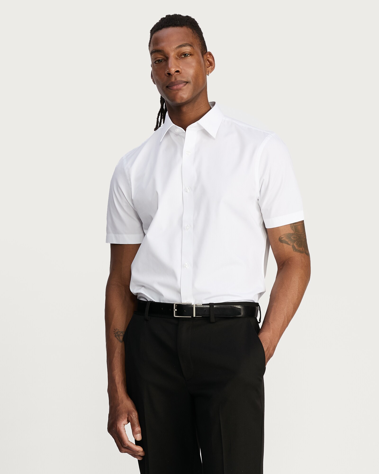 F&F Easy Iron Short Sleeved Slim Fit Shirt in White thumbnail 2