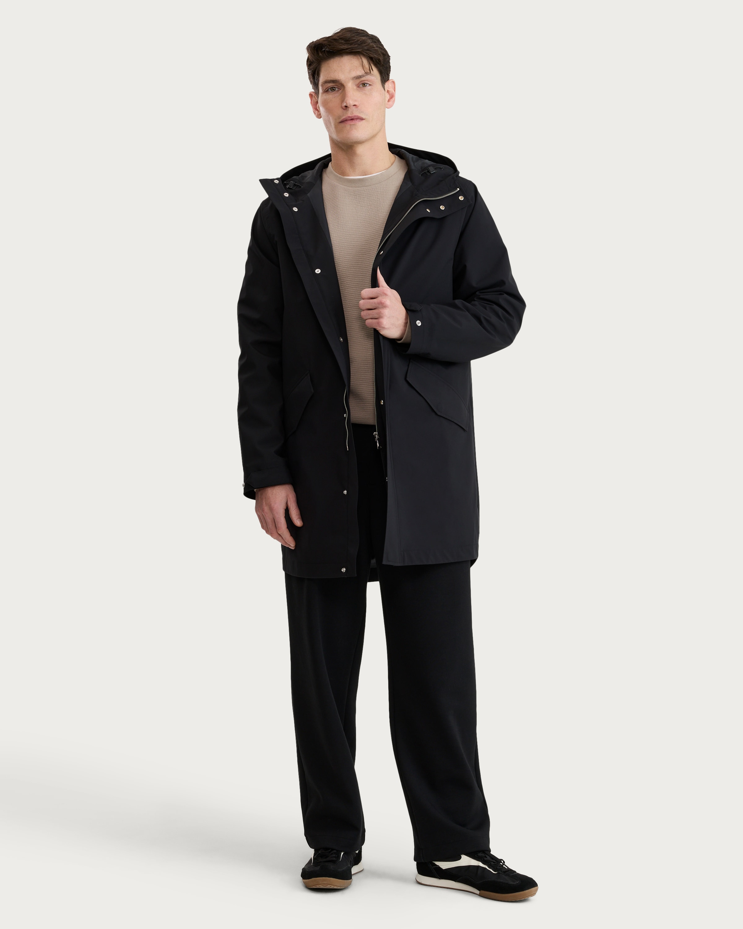 The F&F Edit Hooded Longline Coat in Black thumbnail 2