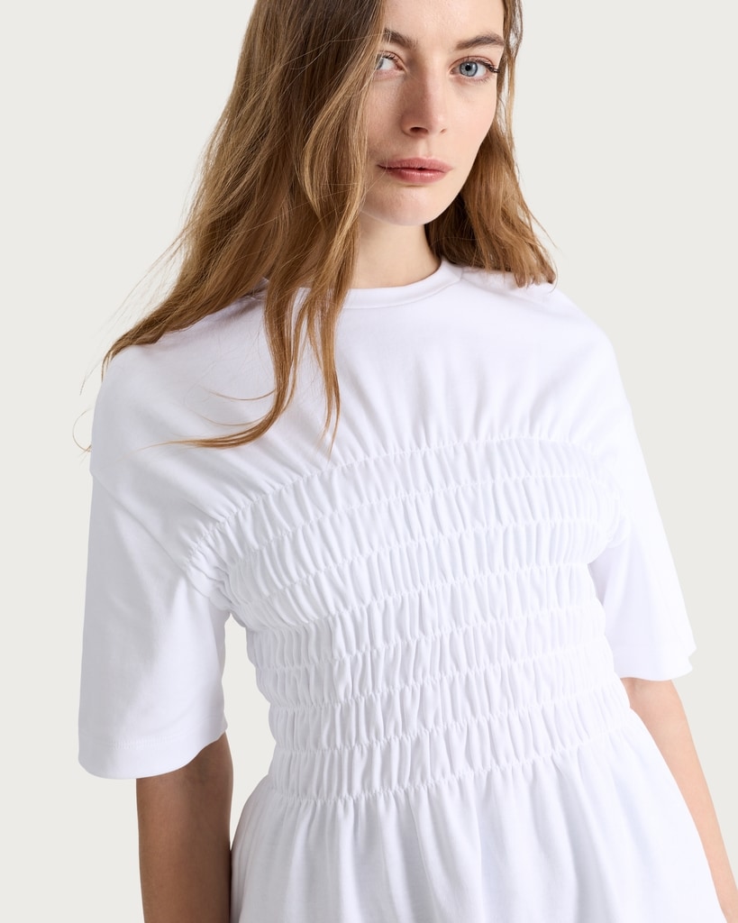 The F&F Edit Pure Cotton Shirred Waist Short Sleeved Top in White