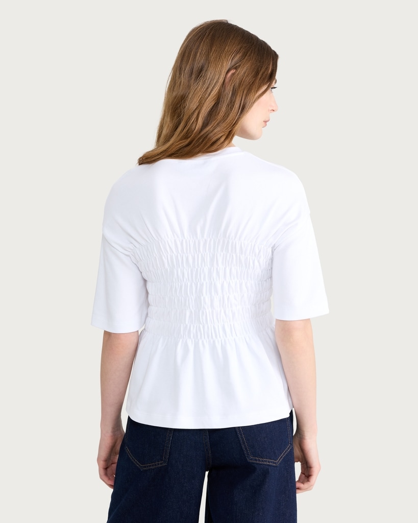 The F&F Edit Pure Cotton Shirred Waist Short Sleeved Top in White thumbnail 3