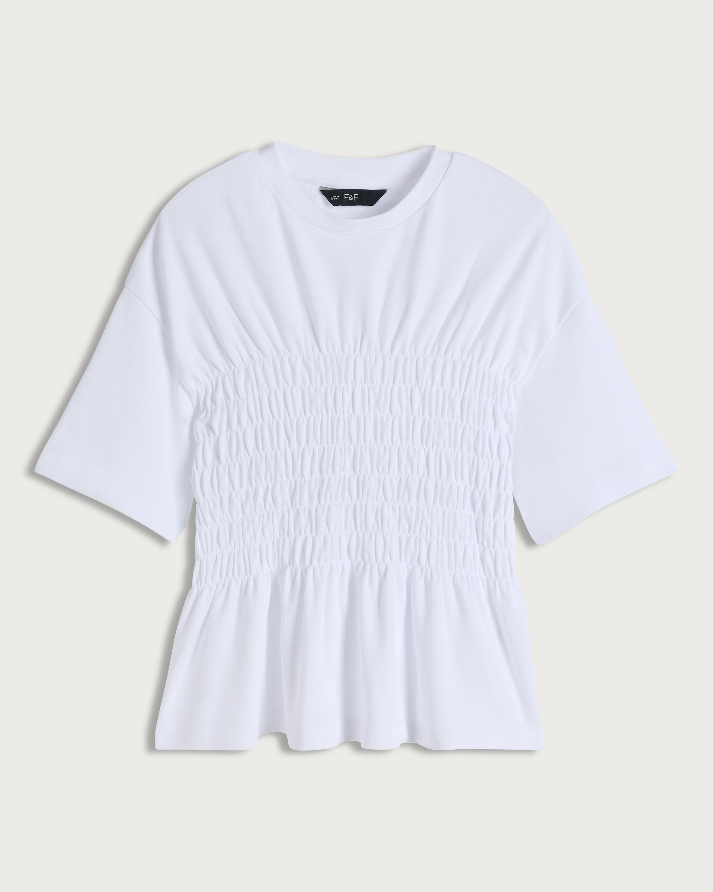 The F&F Edit Pure Cotton Shirred Waist Short Sleeved Top in White thumbnail 4