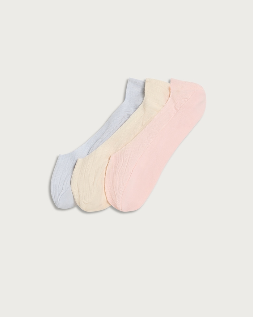 F&F 3-Pack Cotton Blend Ribbed Footlets in Pink