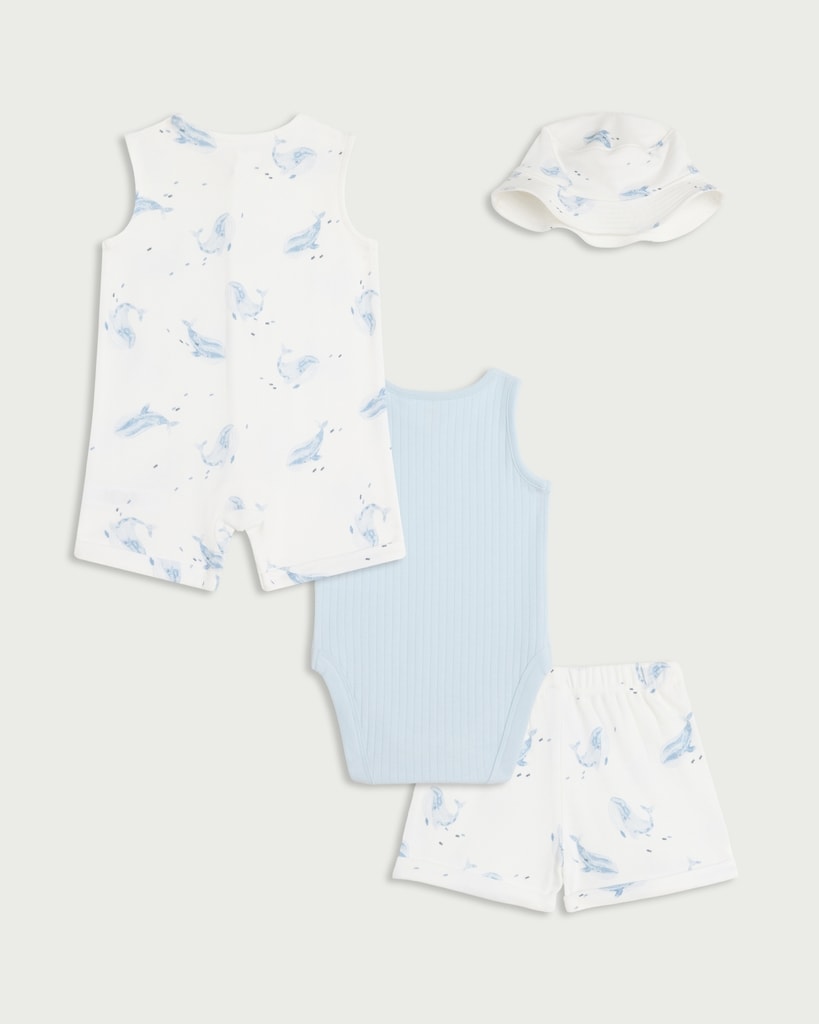 F&F Baby 4-Pack Pure Cotton Whale Print Set in Blue thumbnail 2