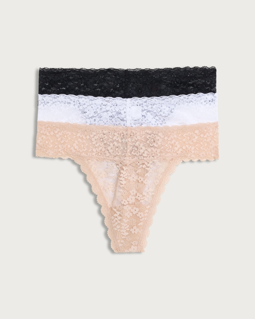 F&F 3-Pack Floral Lace Thongs in Multi Black White