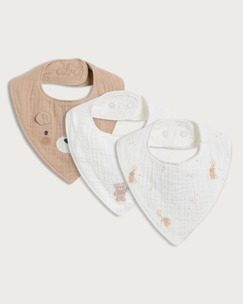 F&F Baby 3-Pack Pure Cotton Bibs in White