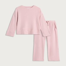 F&F Waffle Textured Pyjama Set in Pink thumbnail 4