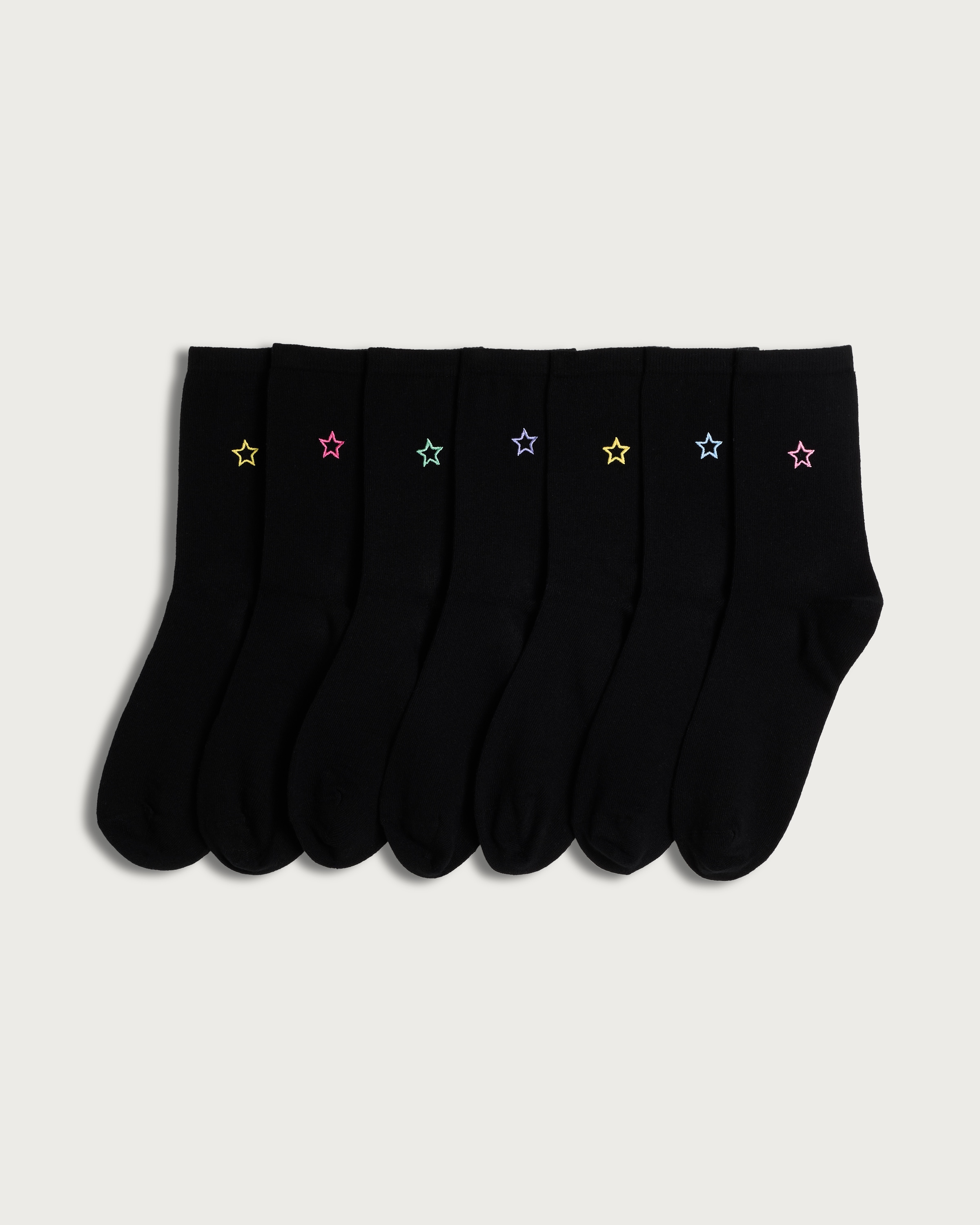 F&F 7-Pack Cotton Rich Star Embroidered Ankle Socks in Black