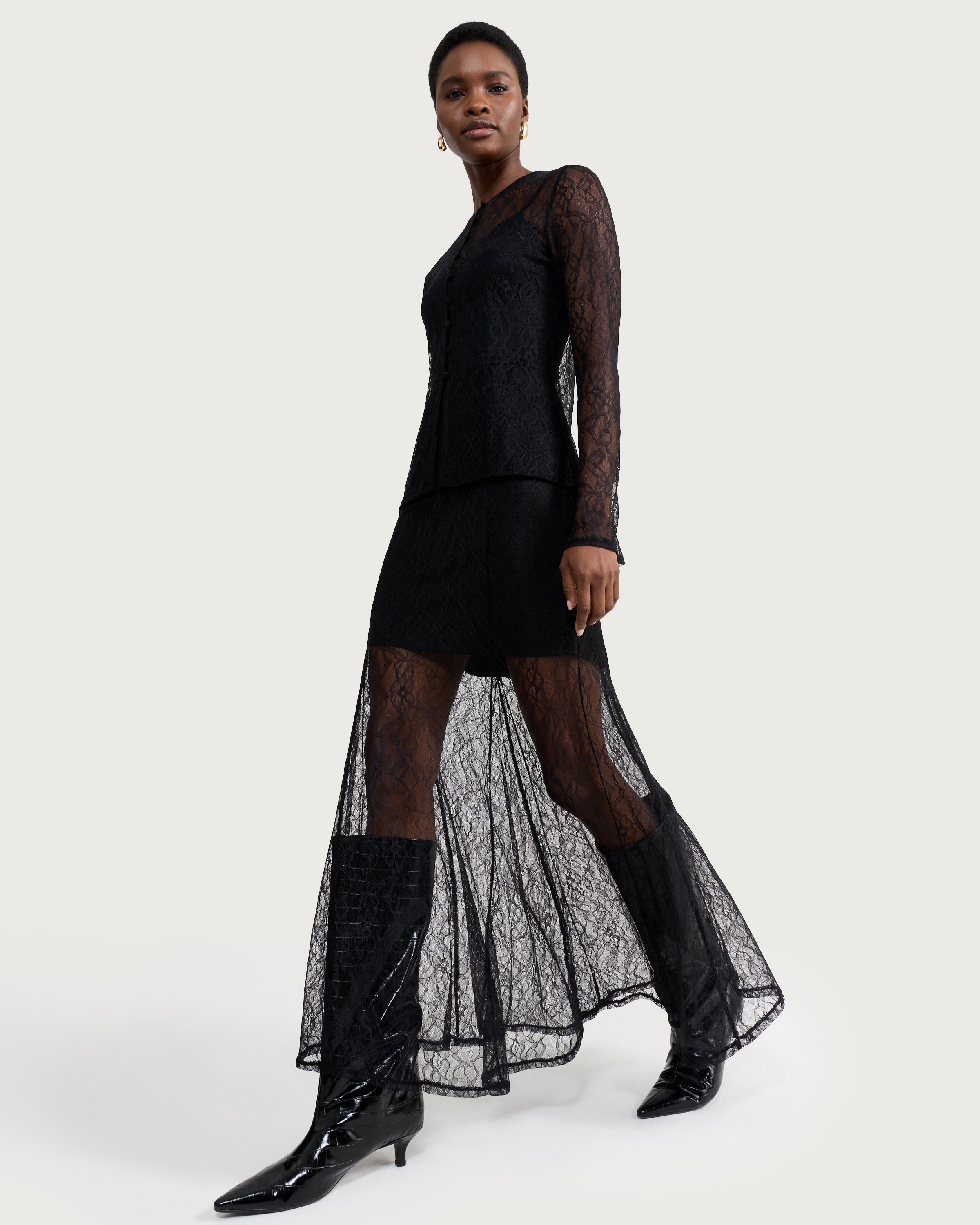 F&F Lace Panel Maxi Skirt in Black