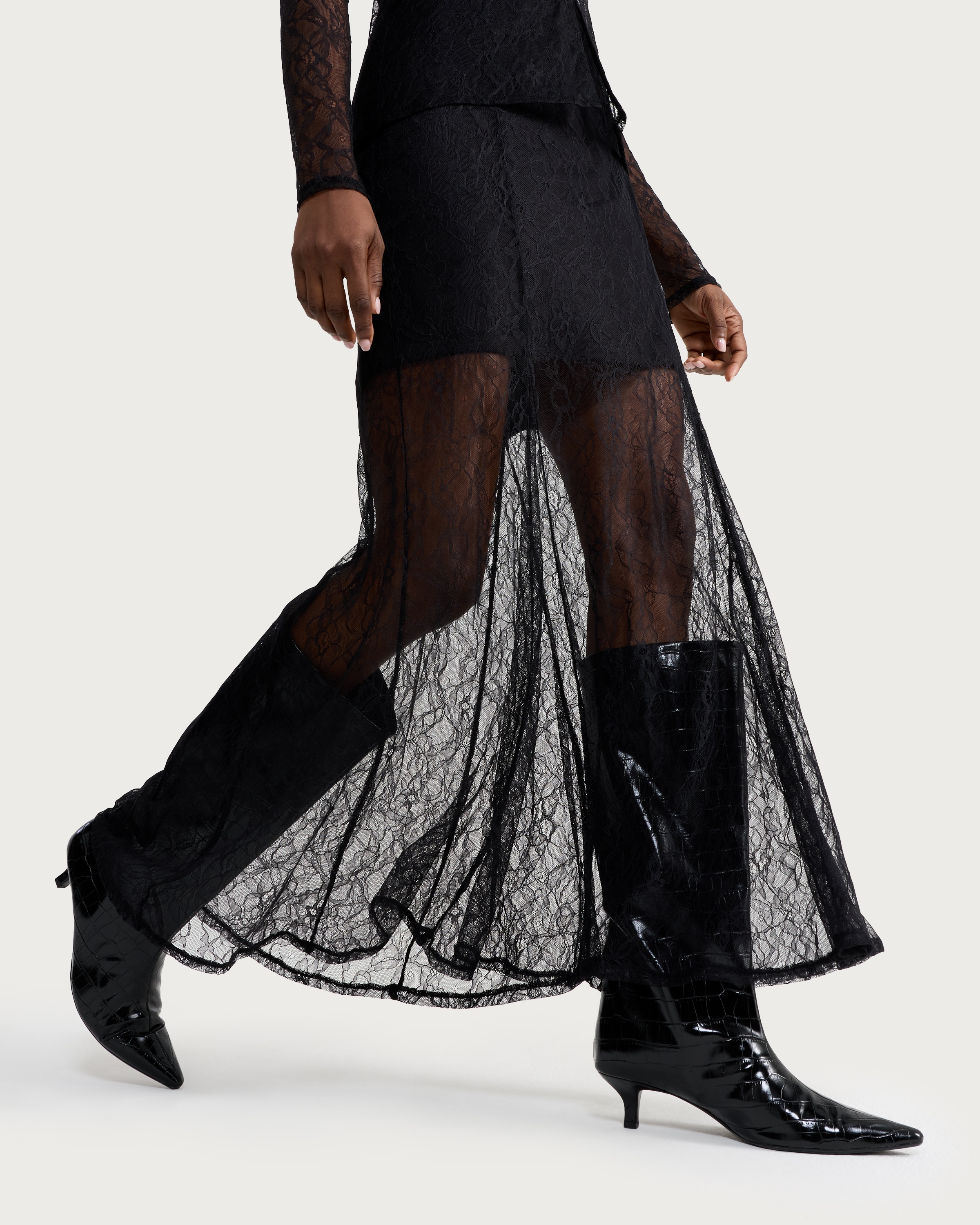 F&F Lace Panel Maxi Skirt in Black thumbnail 2