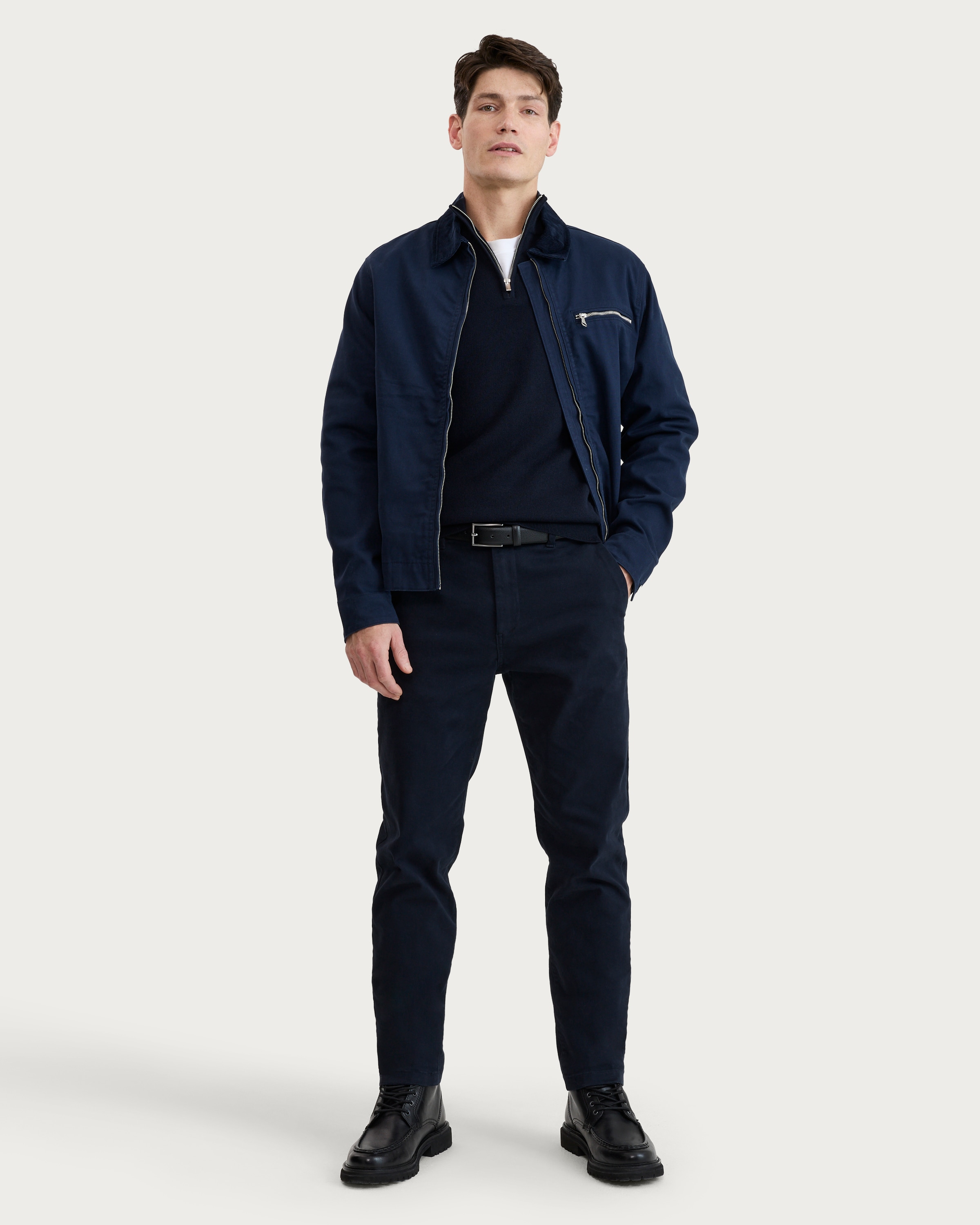F&F Pure Cotton Knitted Half Zip Jumper in Navy thumbnail 3