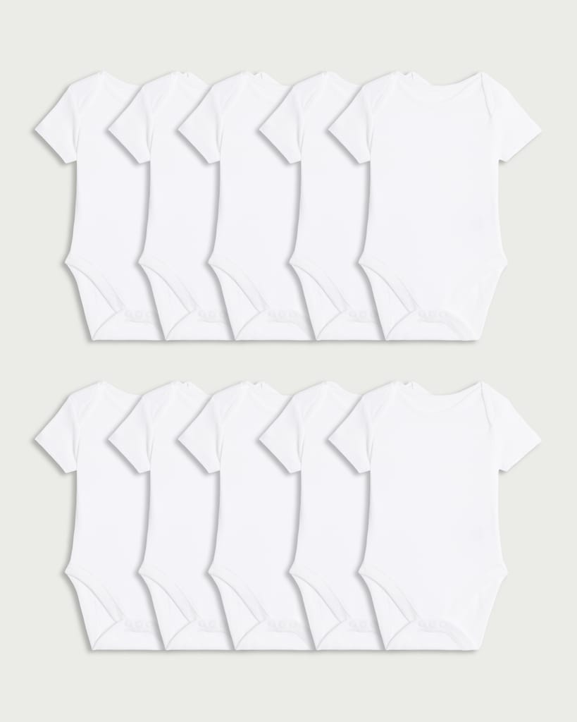 F&F Baby 10-Pack Pure Cotton Short Sleeved Bodysuit in White