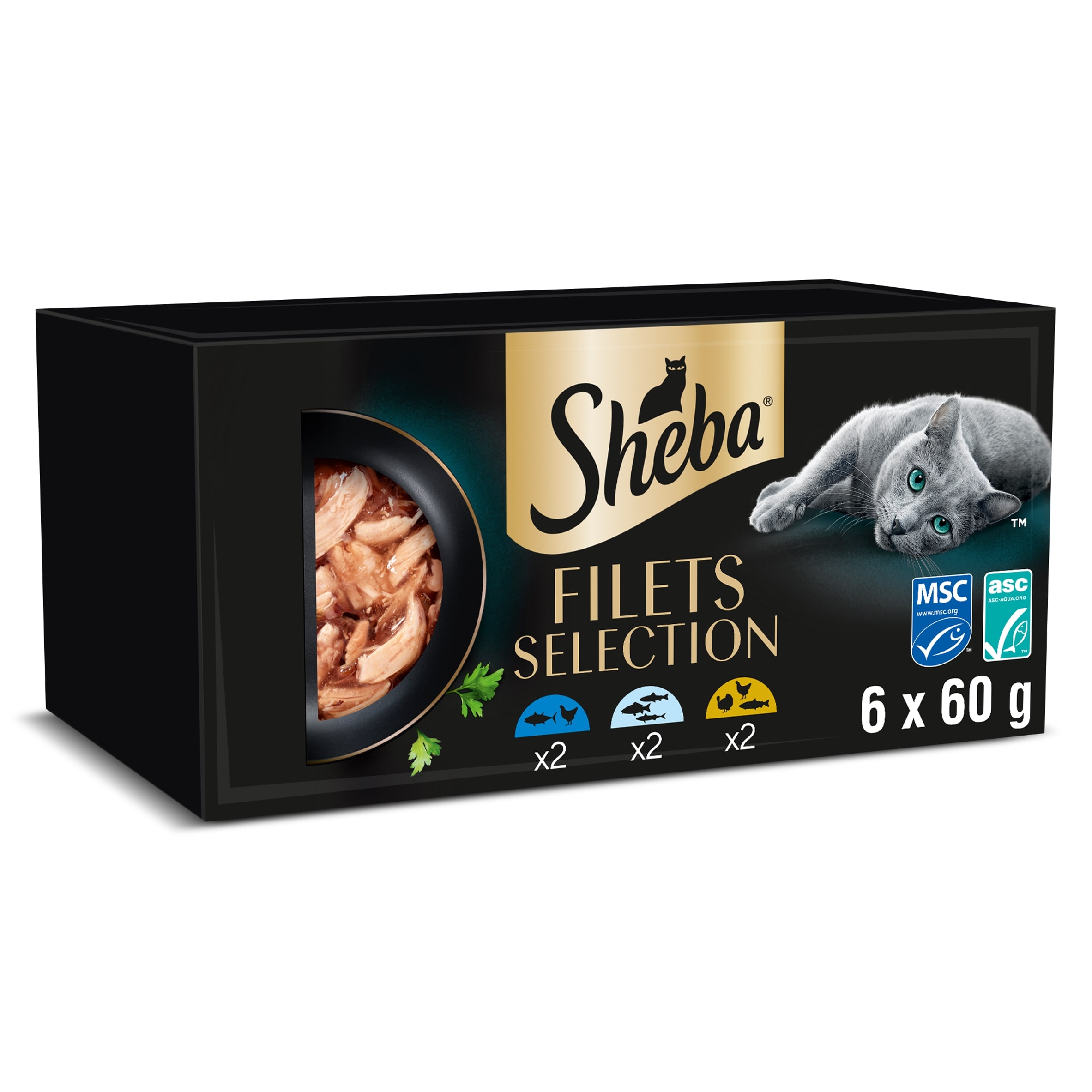 SHEBA Filets Adult Cat Food Tray with Chicken,Tuna,Poultry,Salmon 6 x 60g