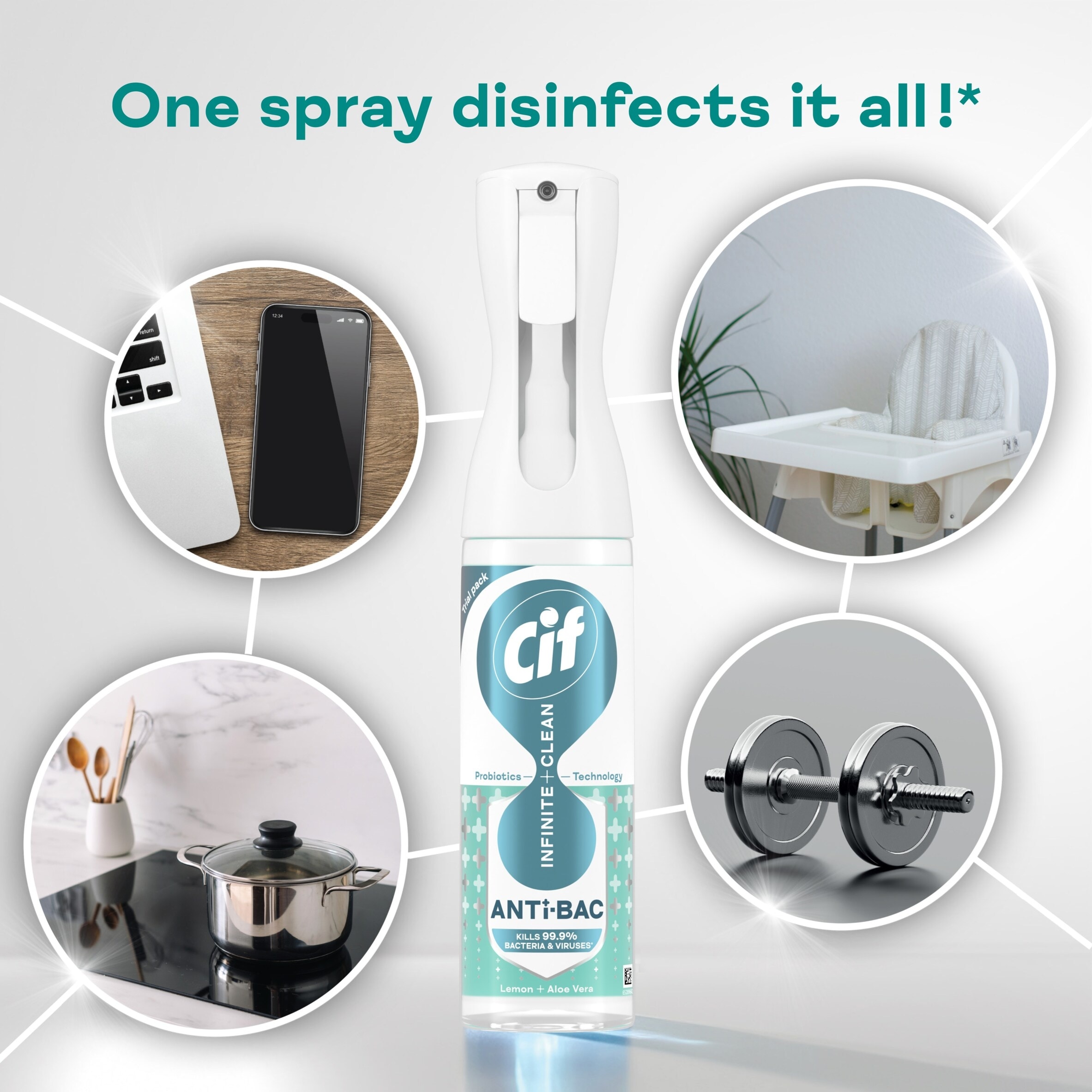 Cif Infinite Clean Antibacterial Spray Cleaner Lemon & Aloe Vera 280 ml thumbnail 2