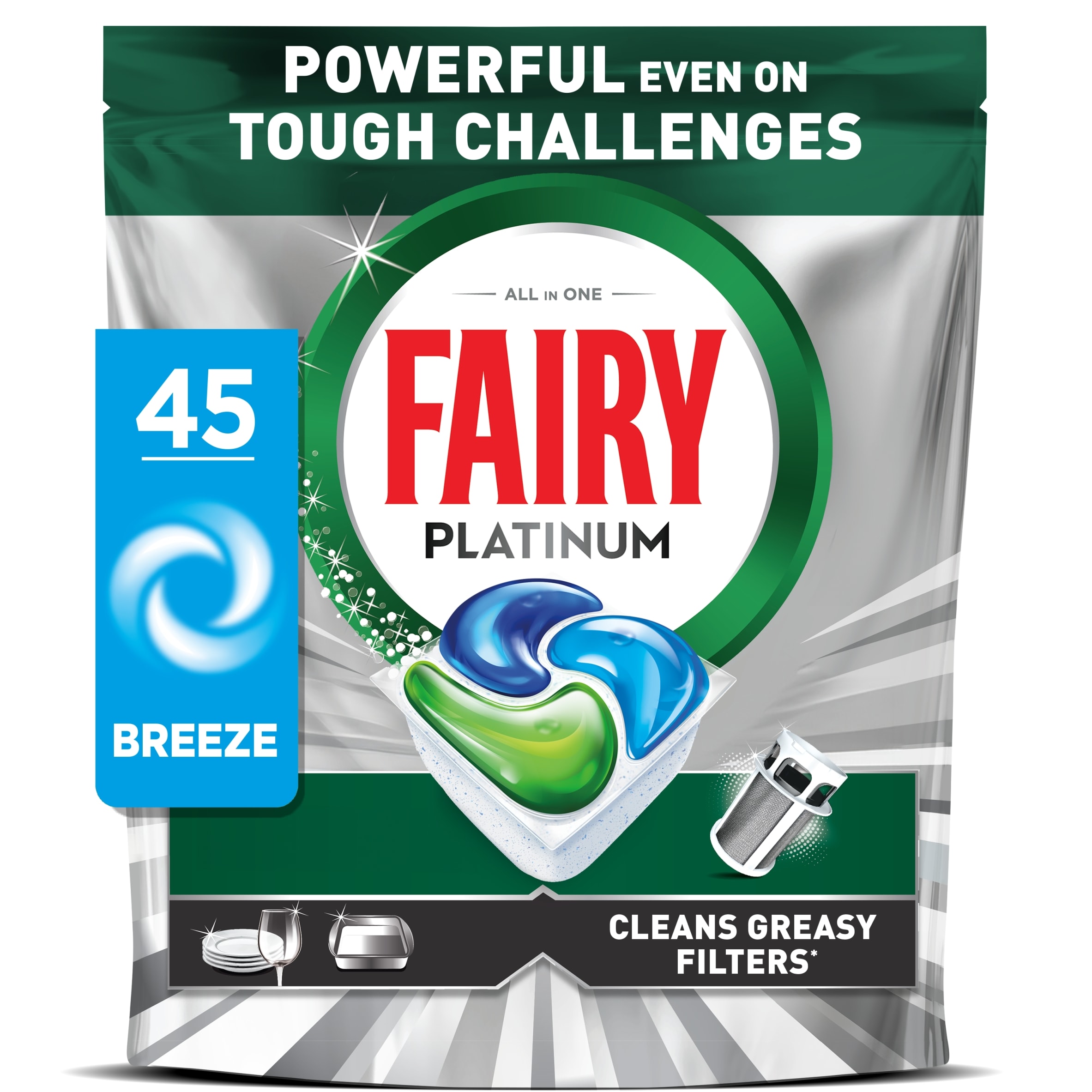 Fairy Platinum All In One 45 Dishwasher Tablets Breeze 671g