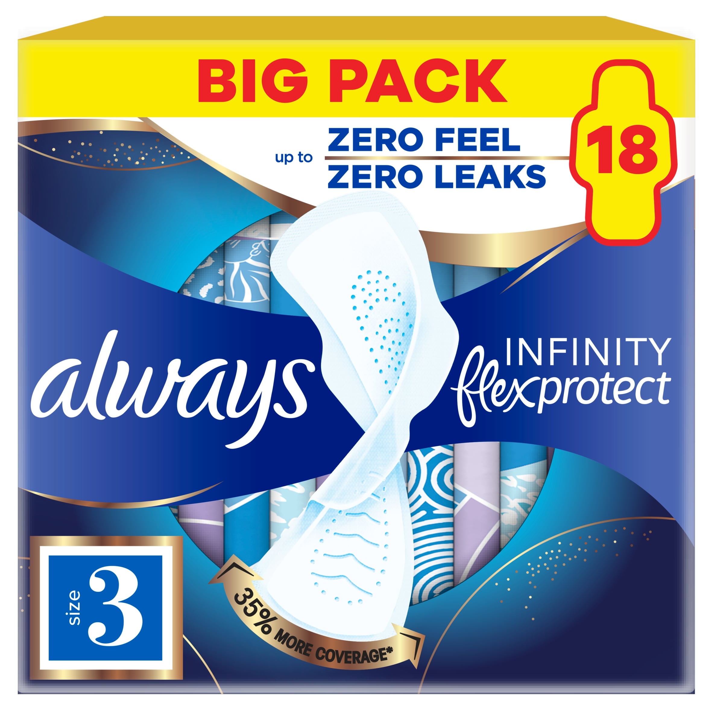 Always Infinity Flex Protect Unscented Pads Size 3 18 Pack
