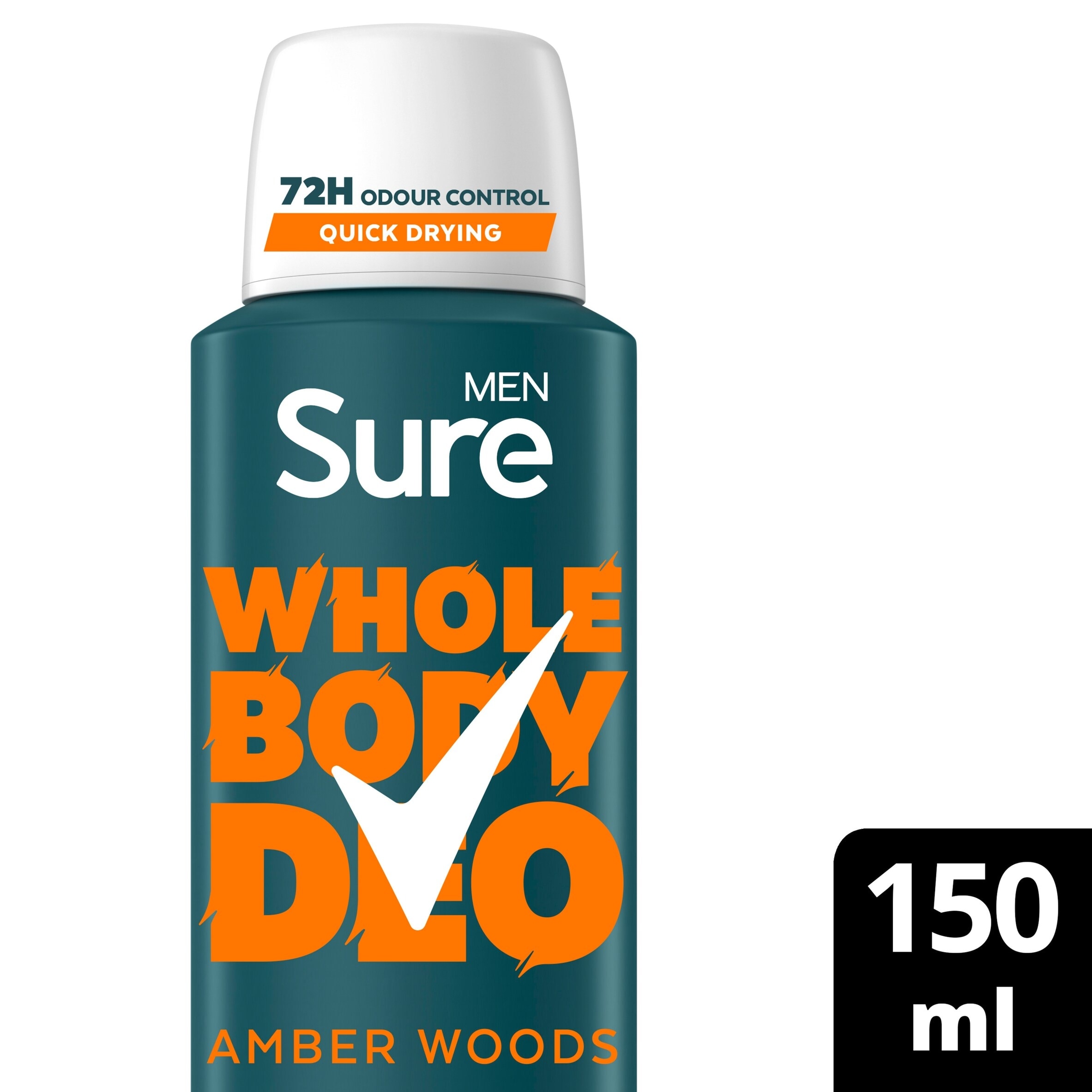 Sure Men Amber Woods 72h Whole Body Deodorant Odour Control Spray 150ml