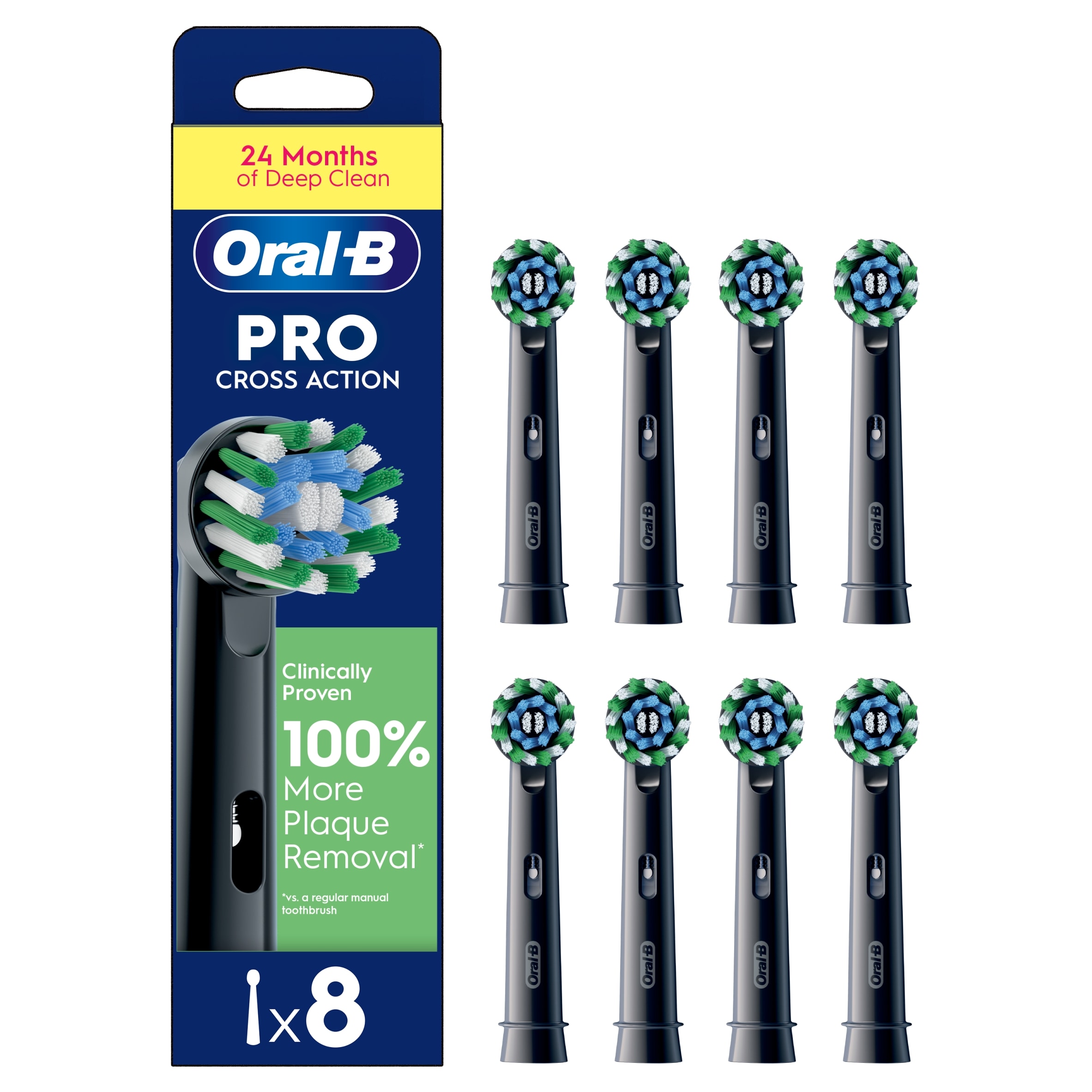 Oral-B Pro Cross Action Black Electric Toothbrush Replacement Heads 8 pack