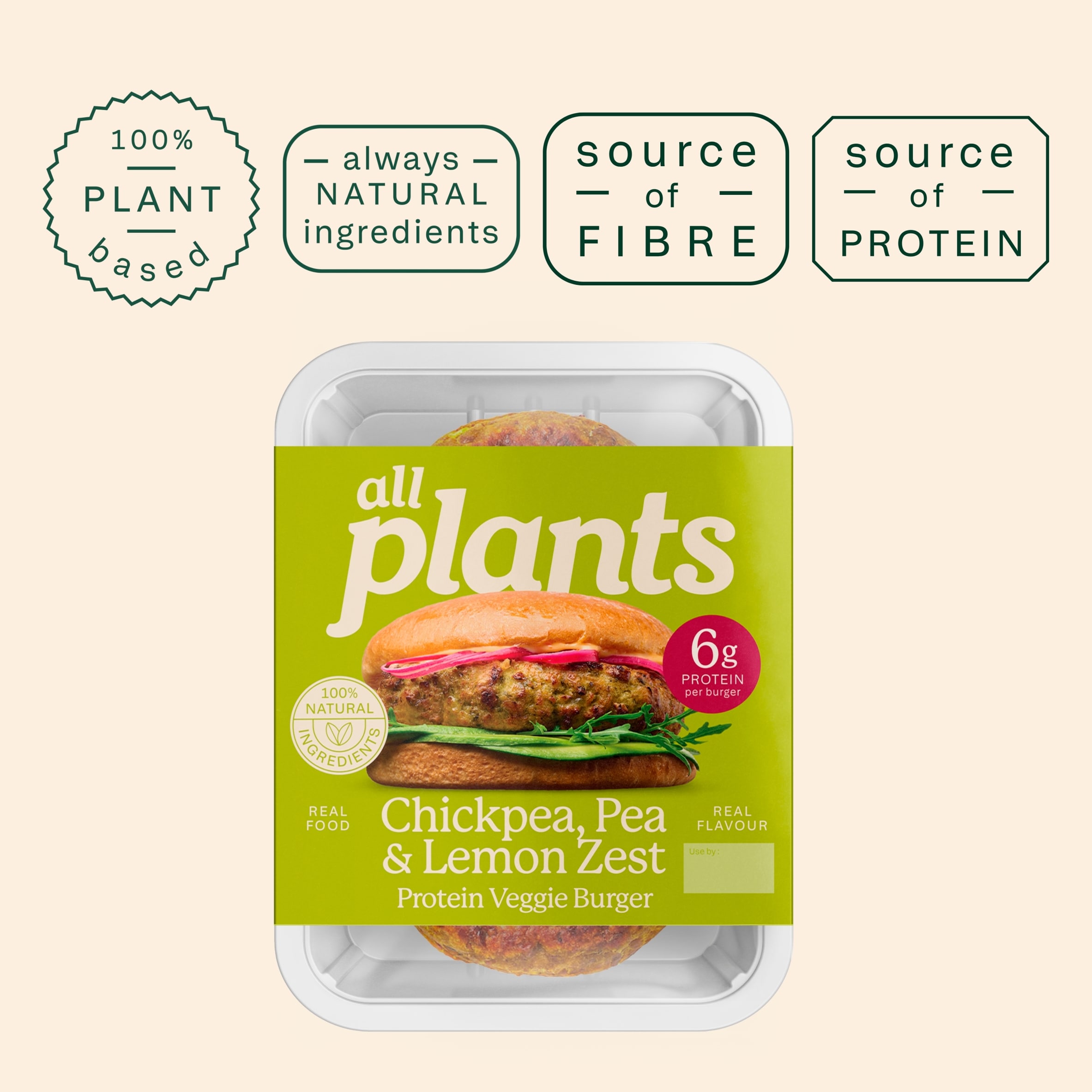all plants Chickpea, Pea & Lemon zest Protein Veggie Burger 180g thumbnail 3