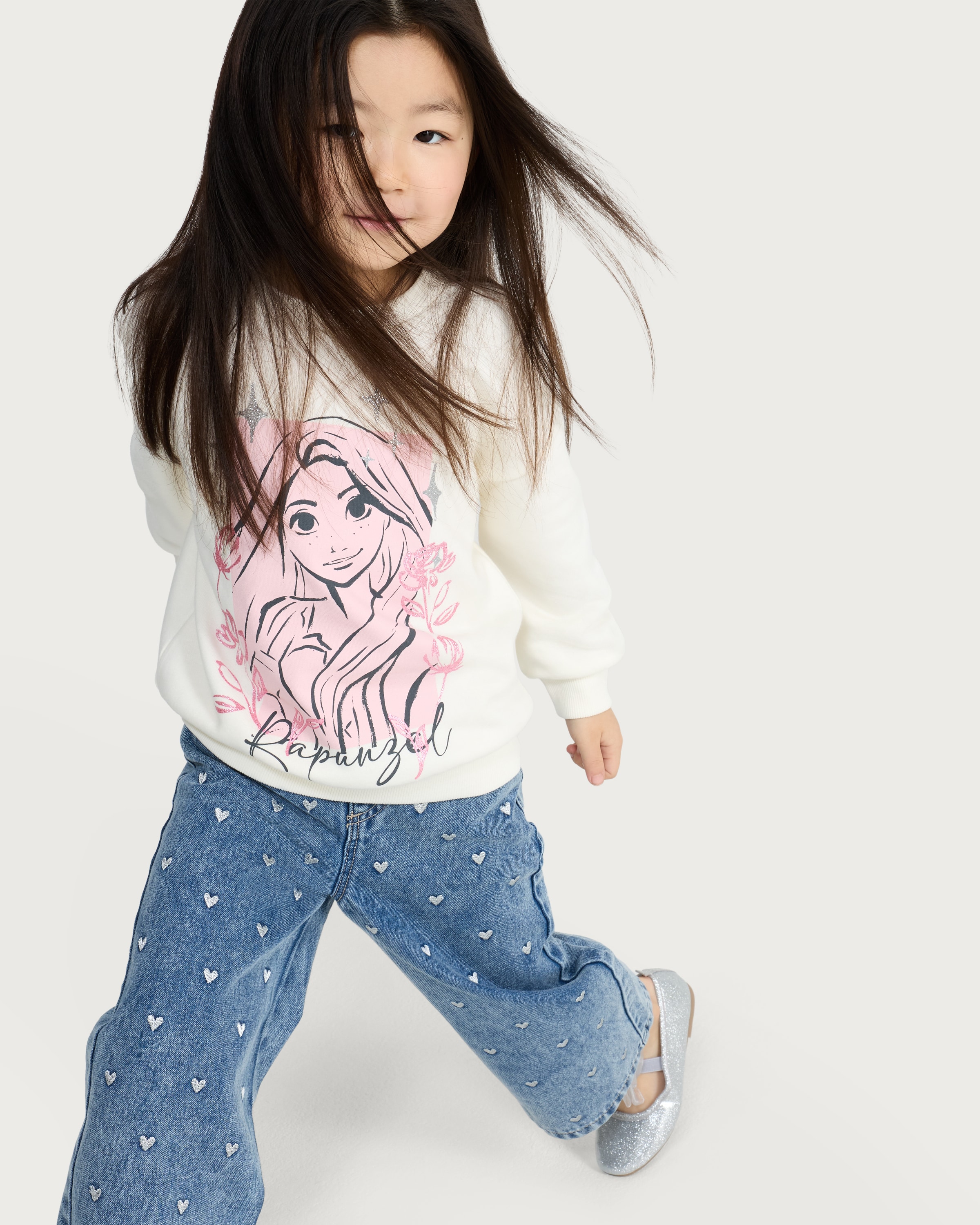 Disney Cotton Rich Rapunzel Print Sweatshirt in Multi Pink thumbnail 2